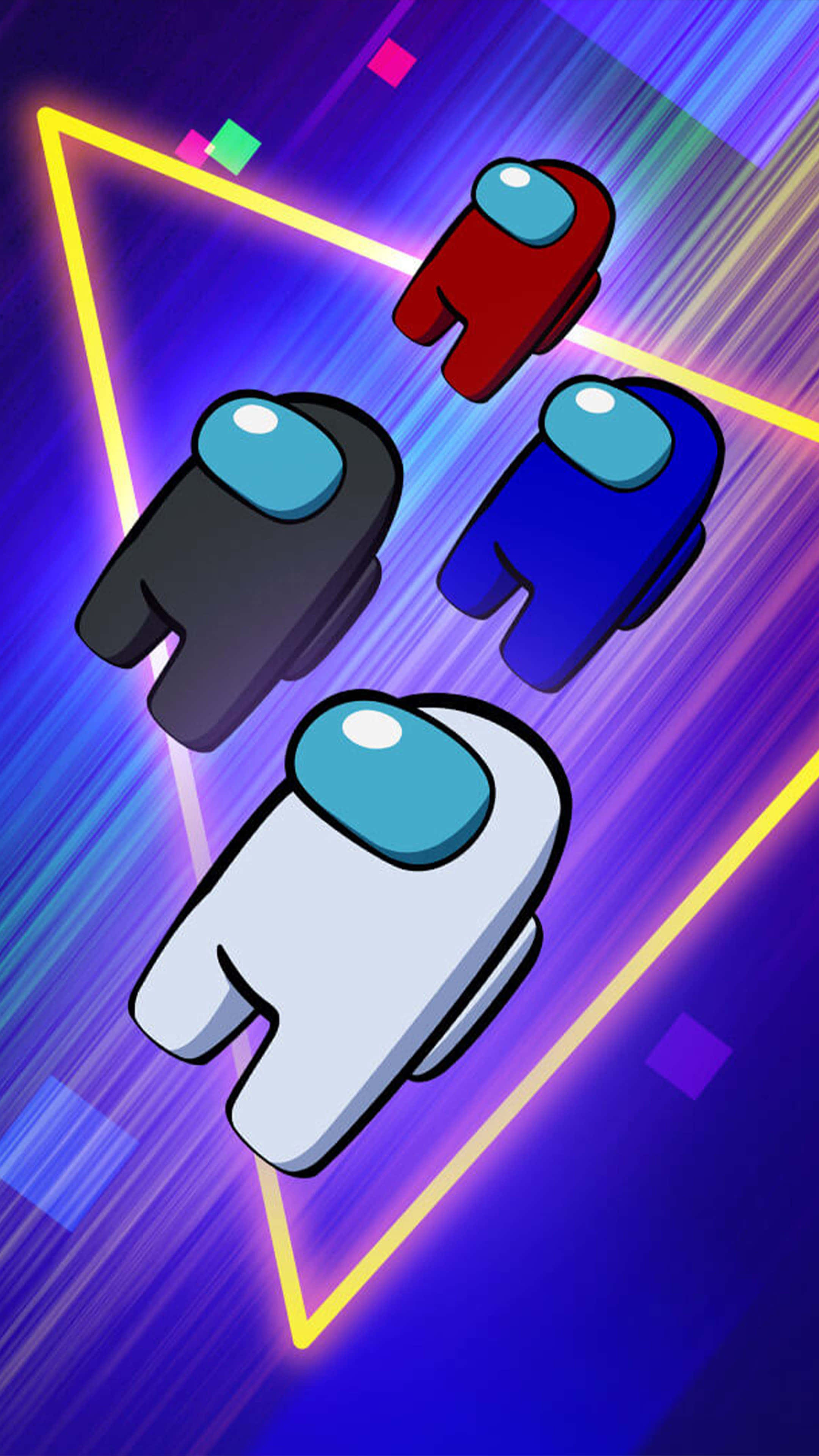 Among Us, crewmates, glowing yellow triangle, 4K Phone Wallpaper