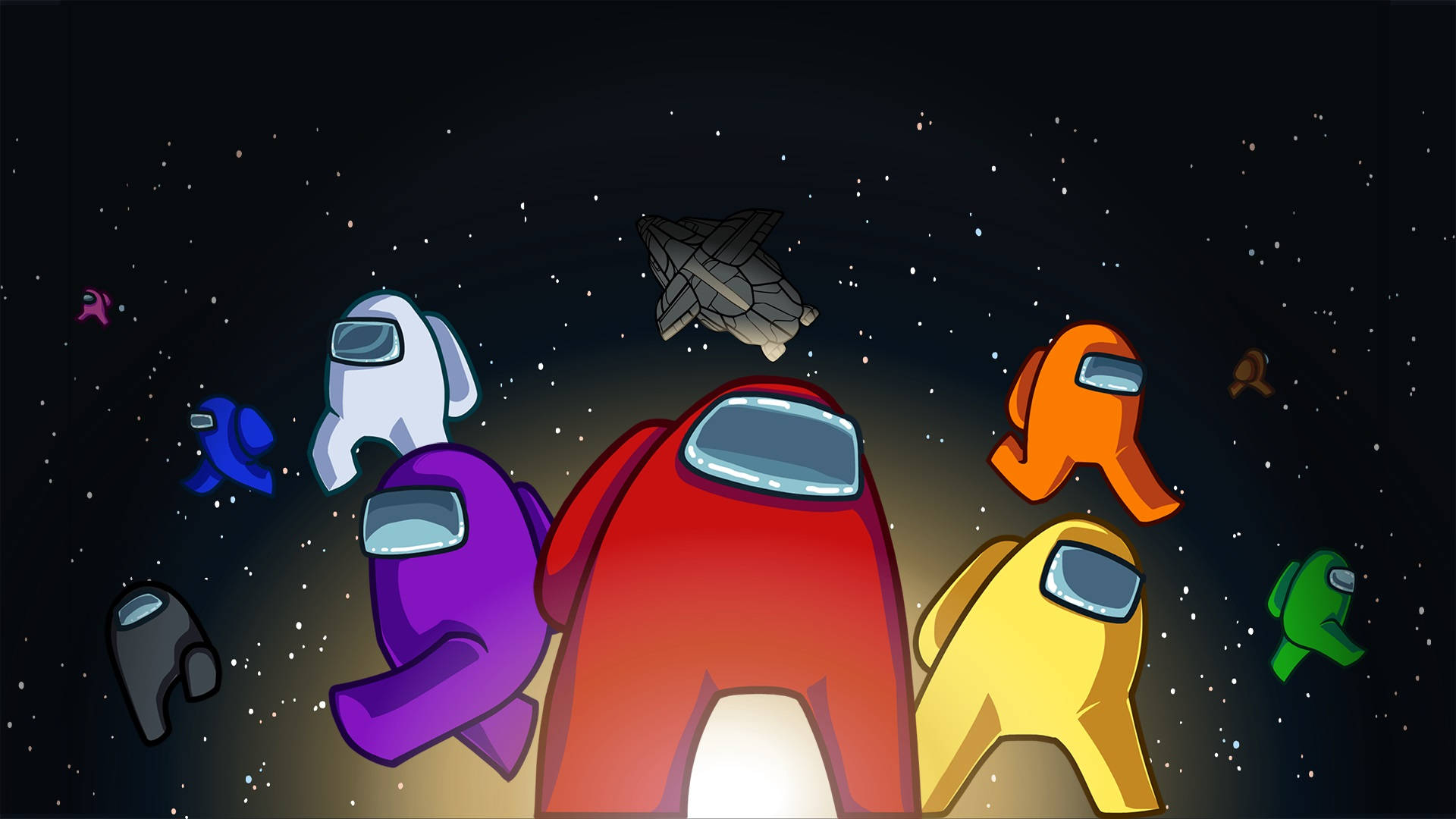 Among Us, colorful crewmates, starry space, Full HD Desktop Wallpaper