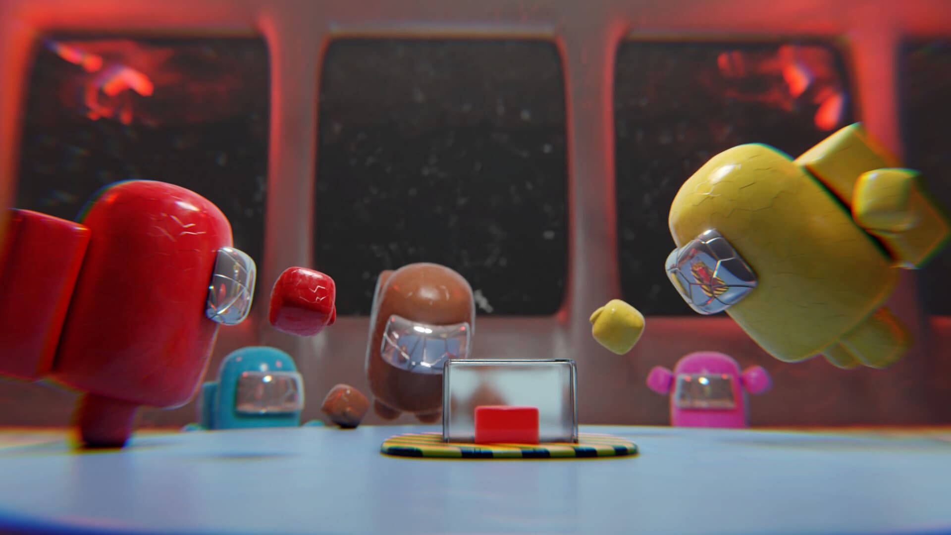 Among Us, spaceship, red lighting, Full HD Desktop Wallpaper
