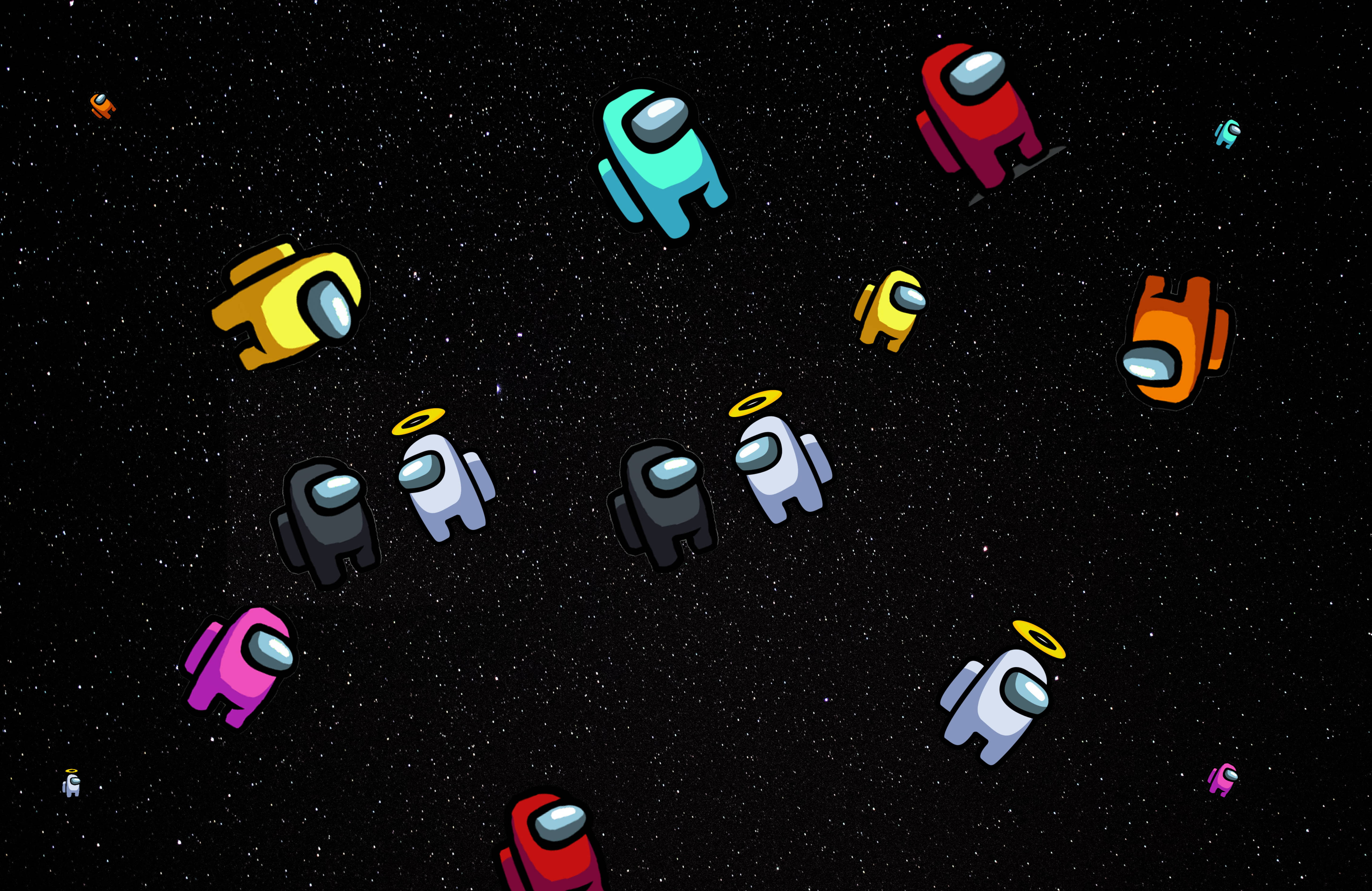 Among Us, crewmates, starry space, 5K Desktop Wallpaper