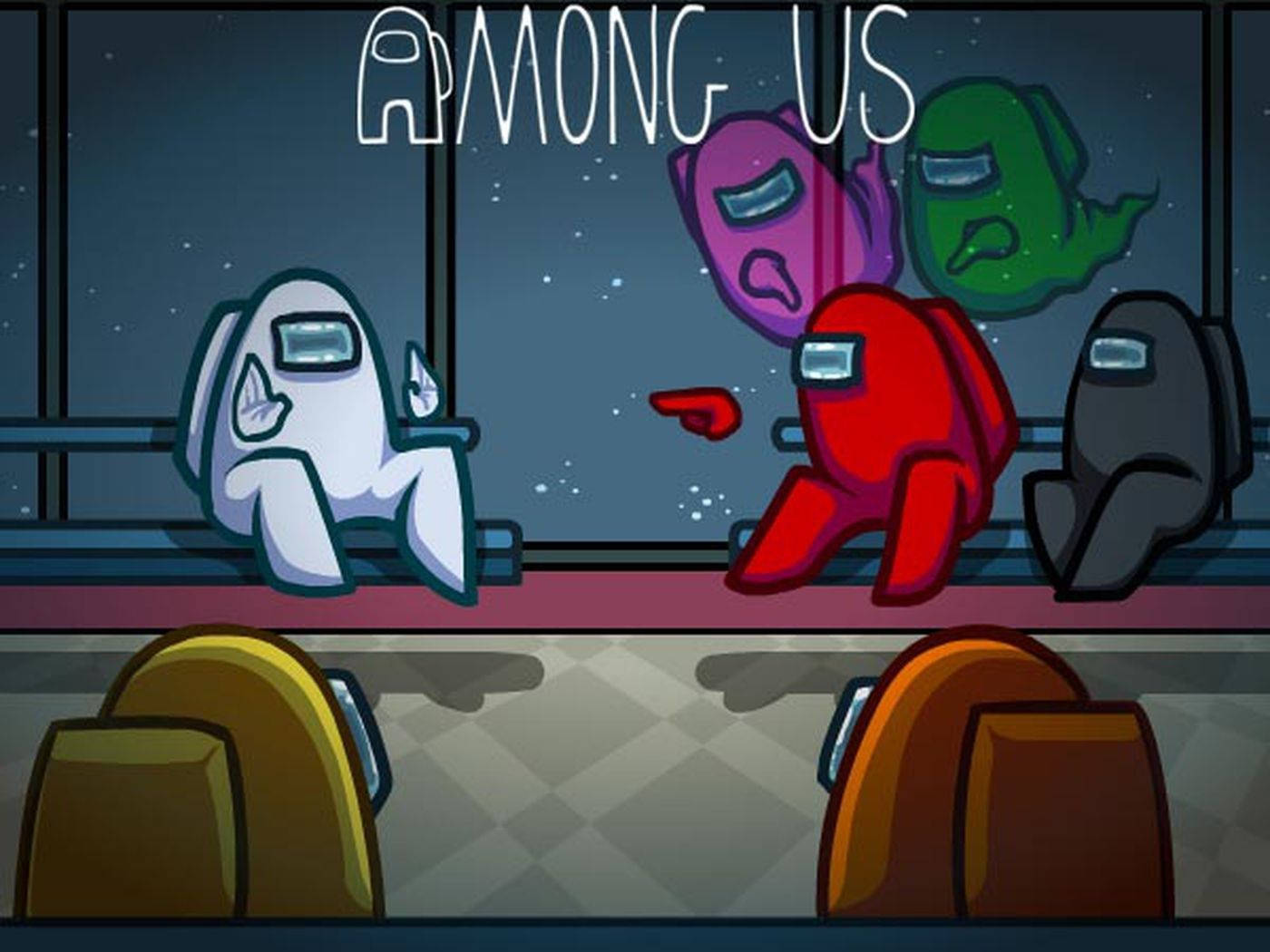 Among Us, red crewmate, white crewmate, HD Desktop Wallpaper