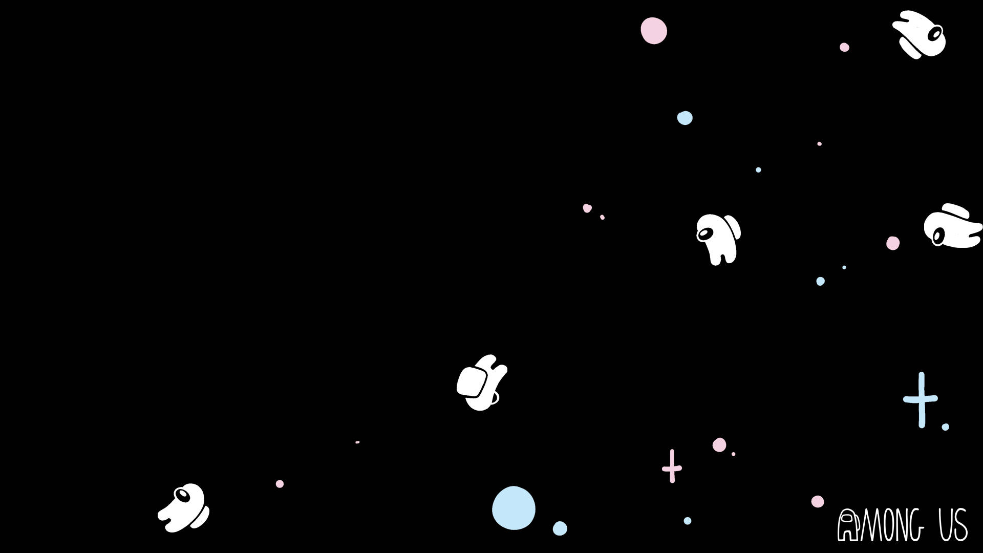 Among US, white minimalist crewmates, starry black void, Full HD Desktop Wallpaper