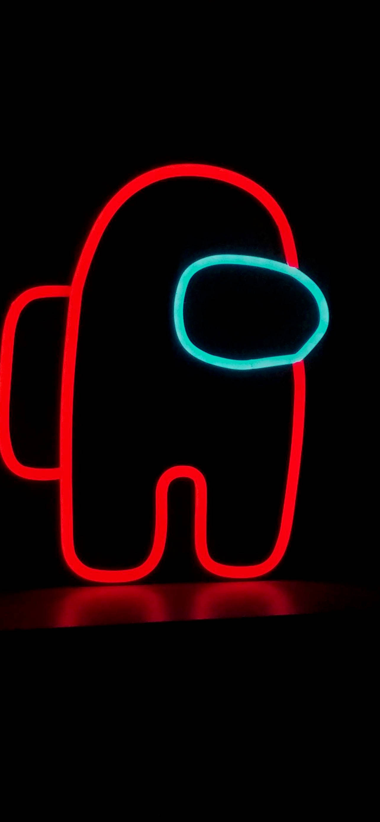 Among Us, neon outline, red and cyan, 2K Phone Wallpaper