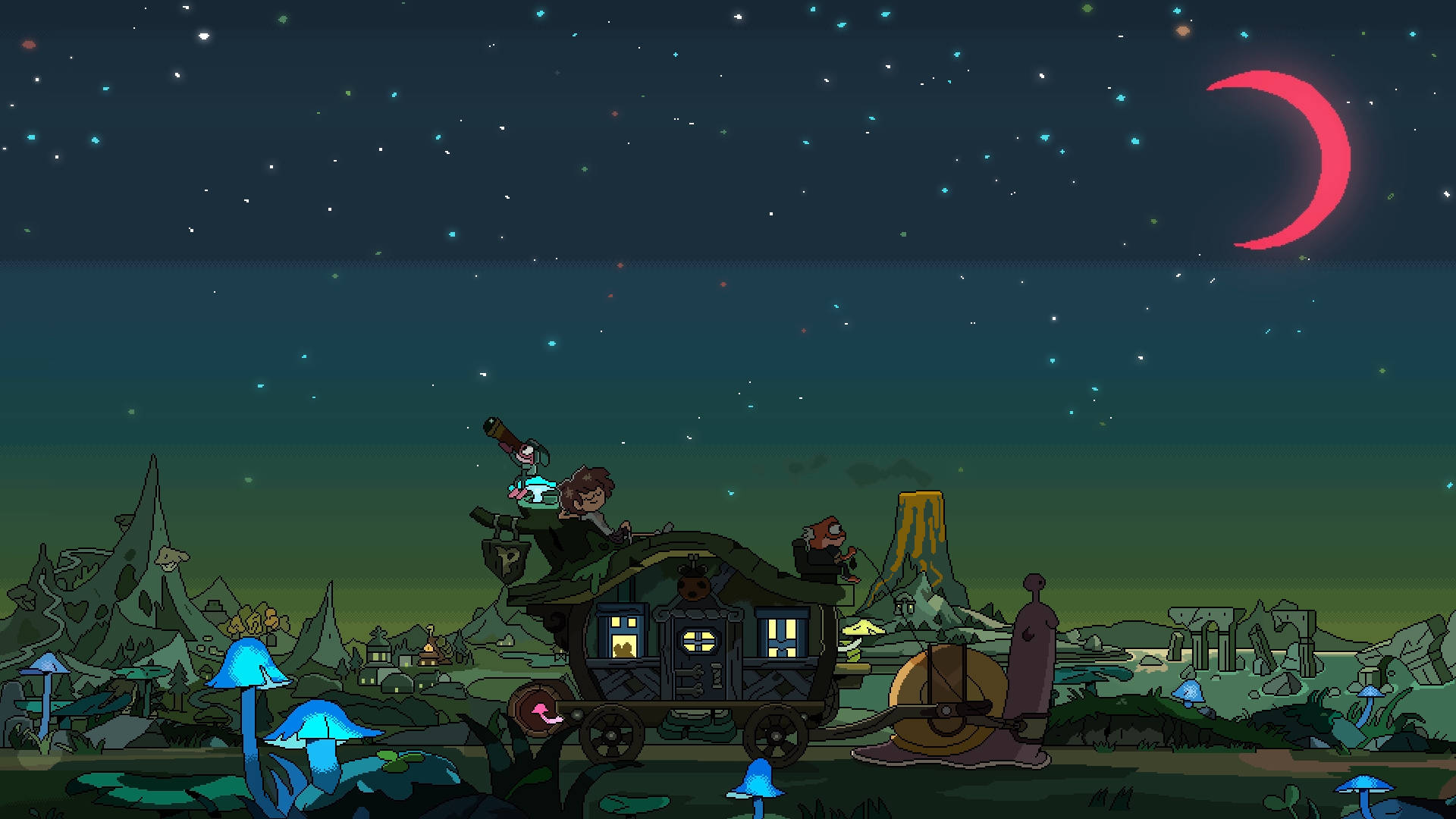 Amphibia, night, starry night landscape, Full HD Desktop Wallpaper