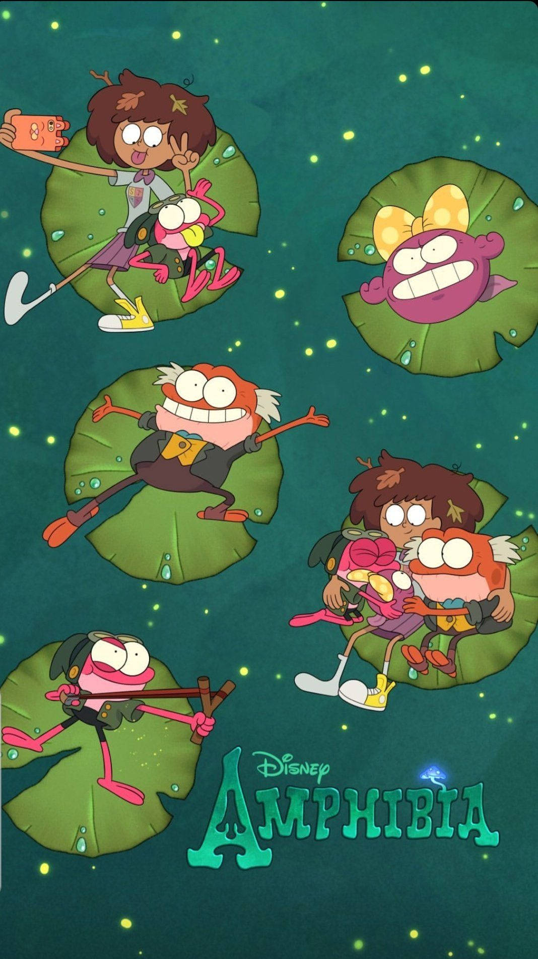 Amphibia, lily pads, glowing teal pond, HD Phone Wallpaper
