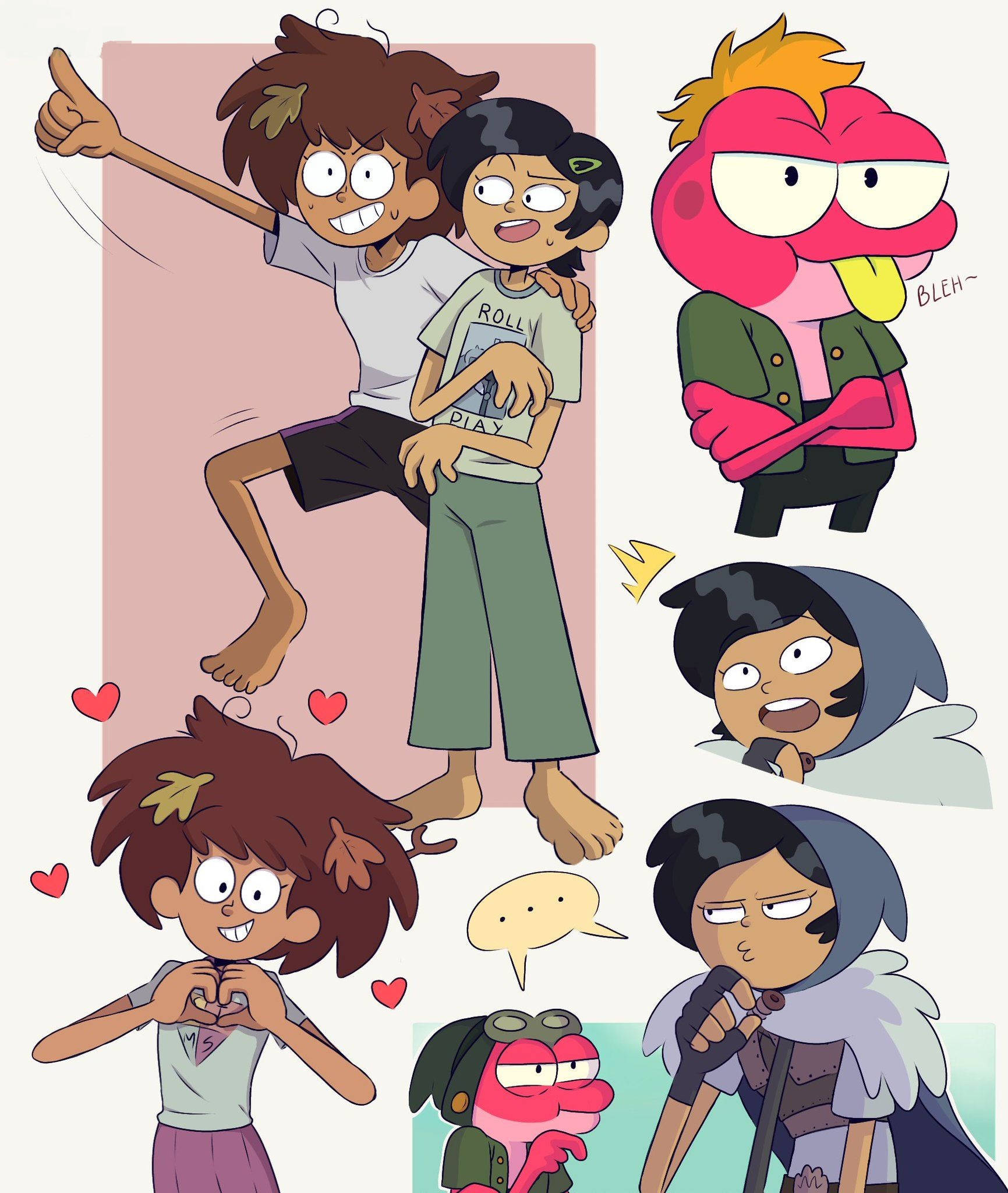 Amphibia, anime-style, collage, Full HD Phone Wallpaper
