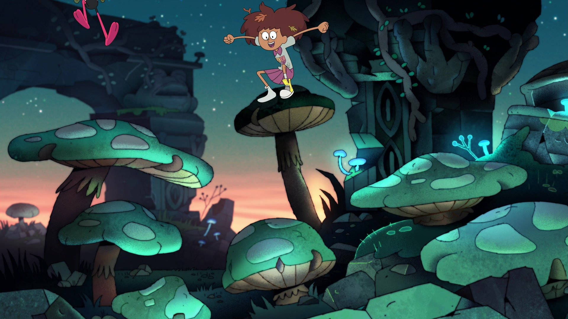 Amphibia, mushroom biome, giant glowing mushroom, Full HD Desktop Wallpaper