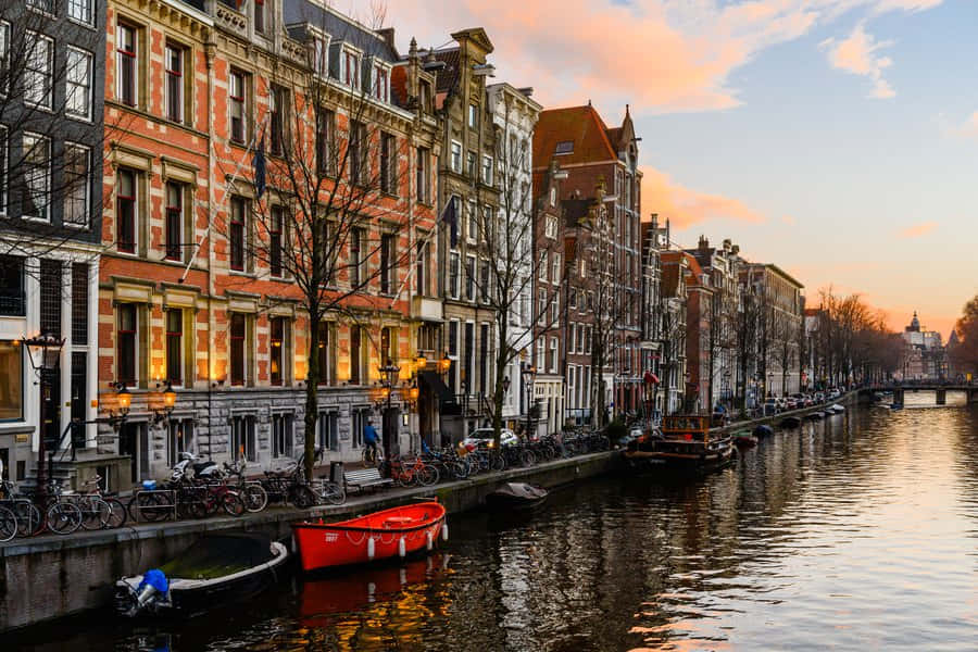 Amsterdam, canal, sunset, SD Desktop Wallpaper