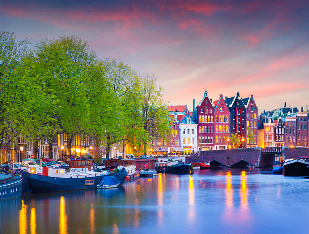 Amsterdam, canal, dusk, SD Desktop Wallpaper