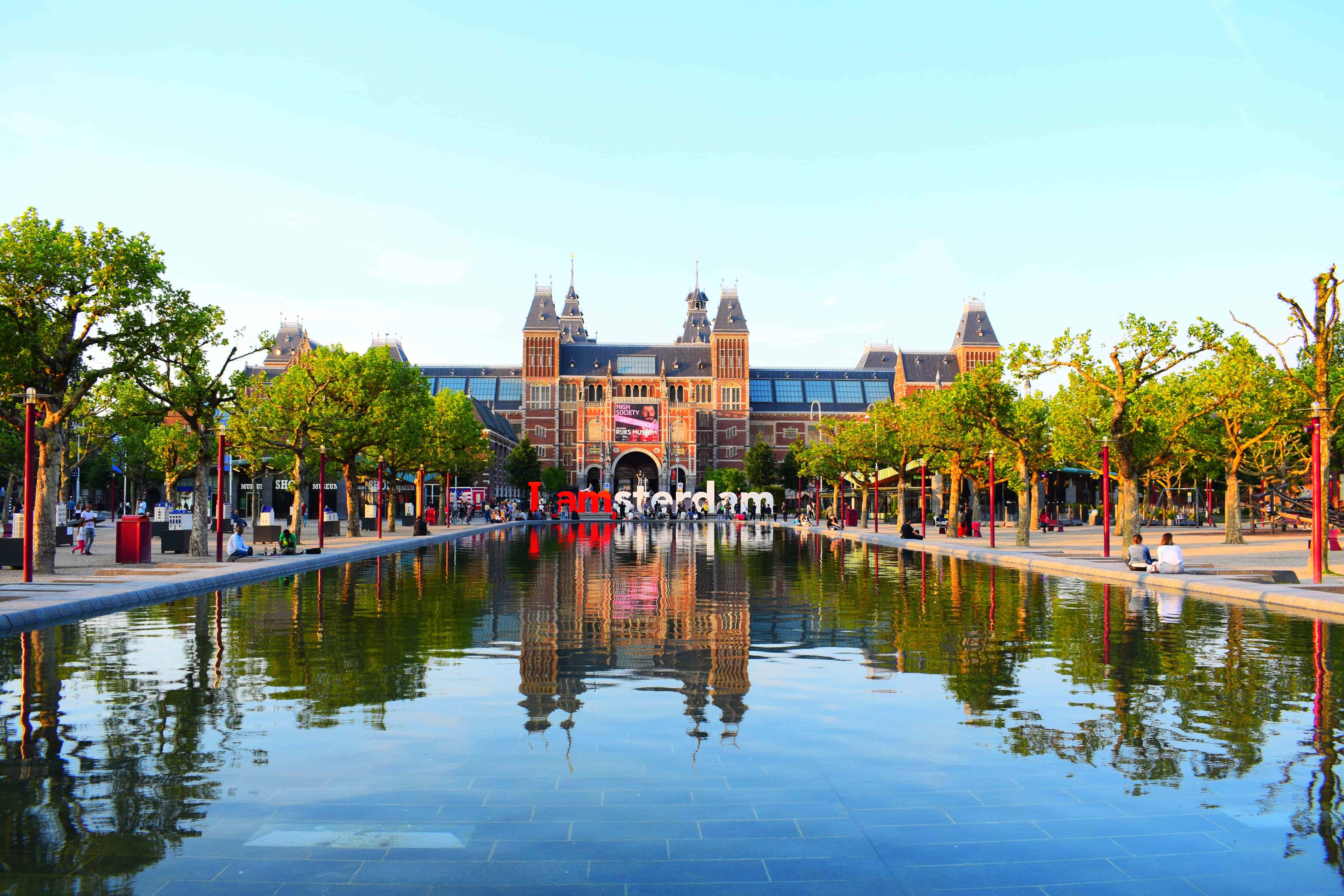 Amsterdam Spring, historic building, ornate towers, 5K Desktop Wallpaper