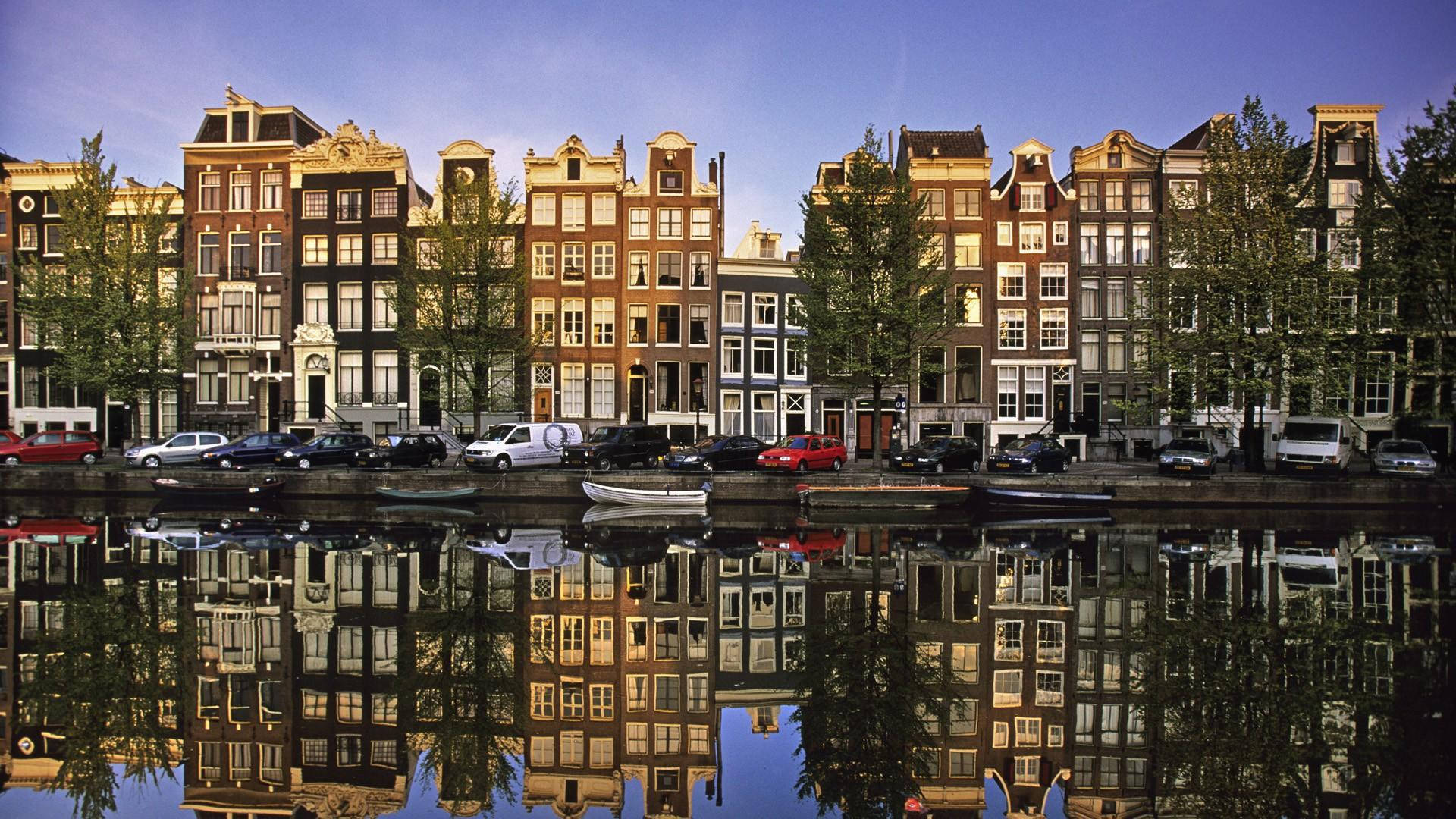 Amsterdam, canal house, gabled houses, Full HD Desktop Wallpaper
