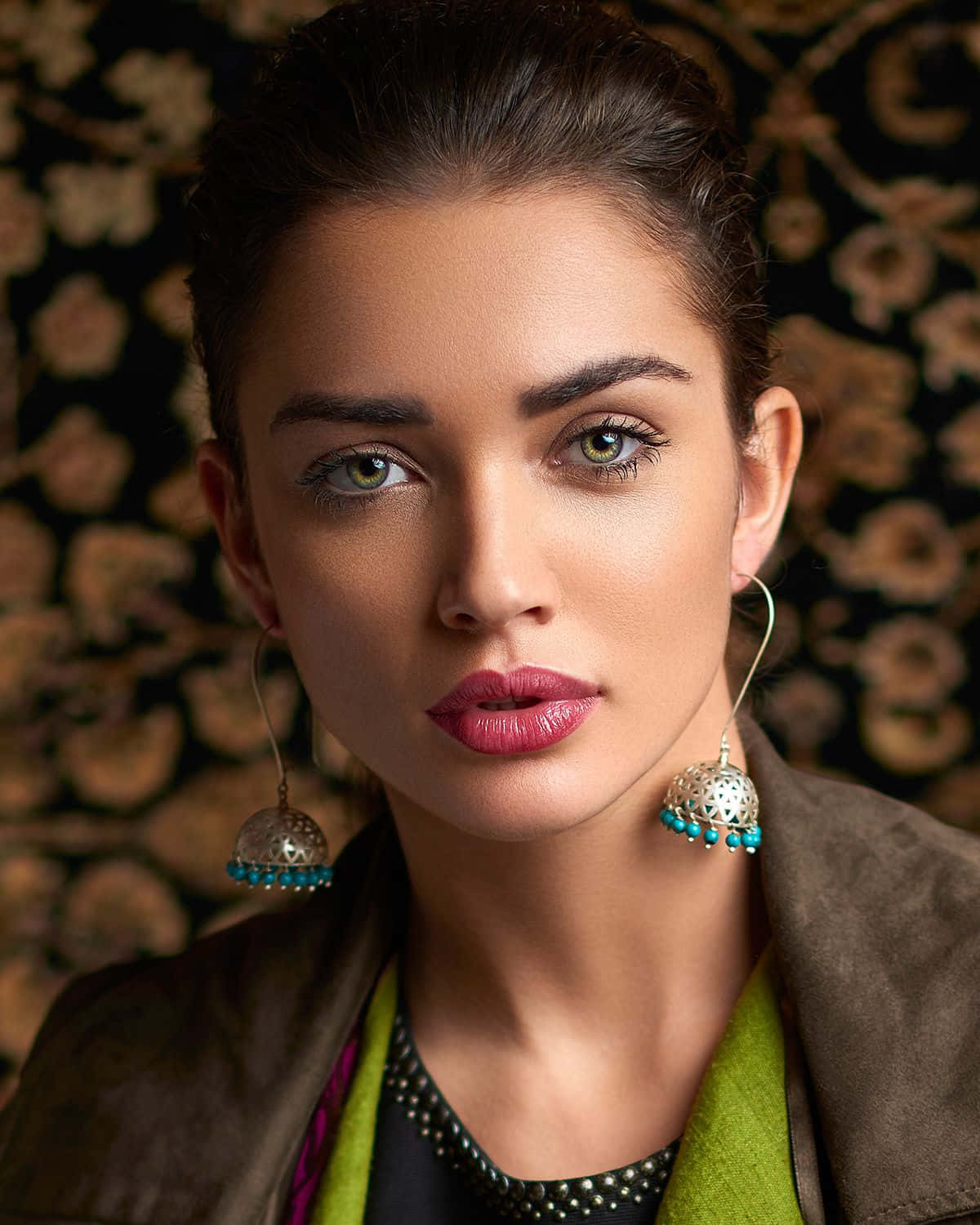 Amy Jackson, green eyes, bold red lips, HD Phone Wallpaper