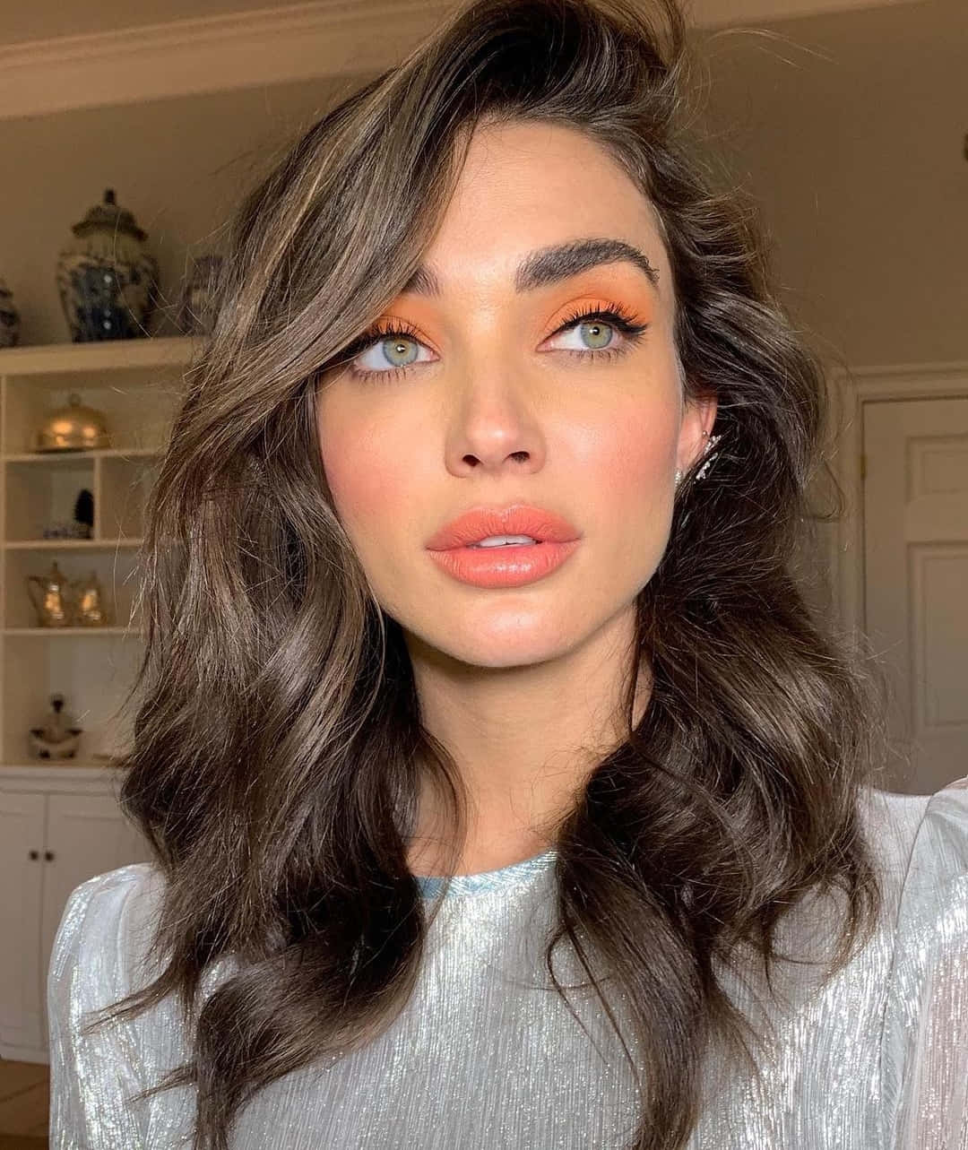 Amy Jackson, elegant dress, voluminous brown hair, HD Phone Wallpaper