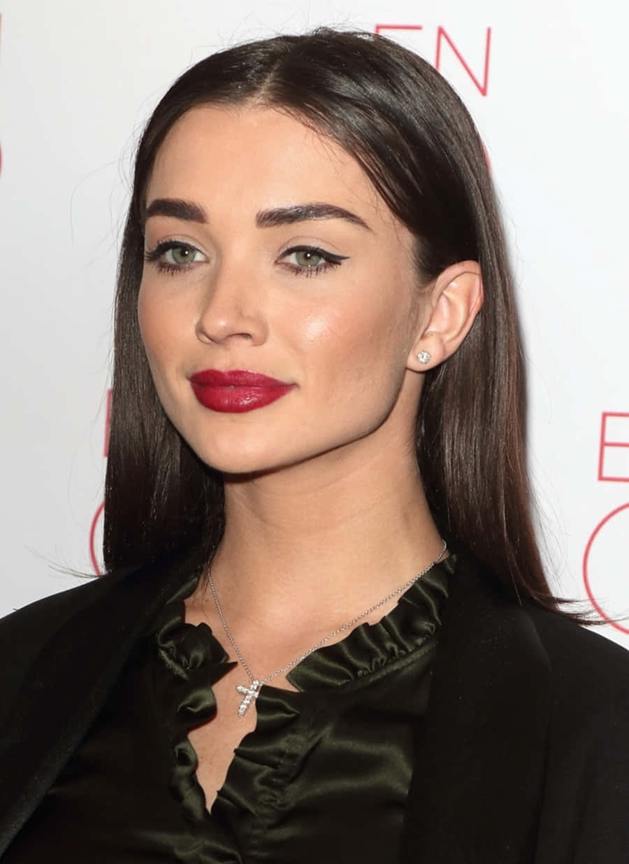 Amy Jackson, red lipstick, black satin top, SD Phone Wallpaper