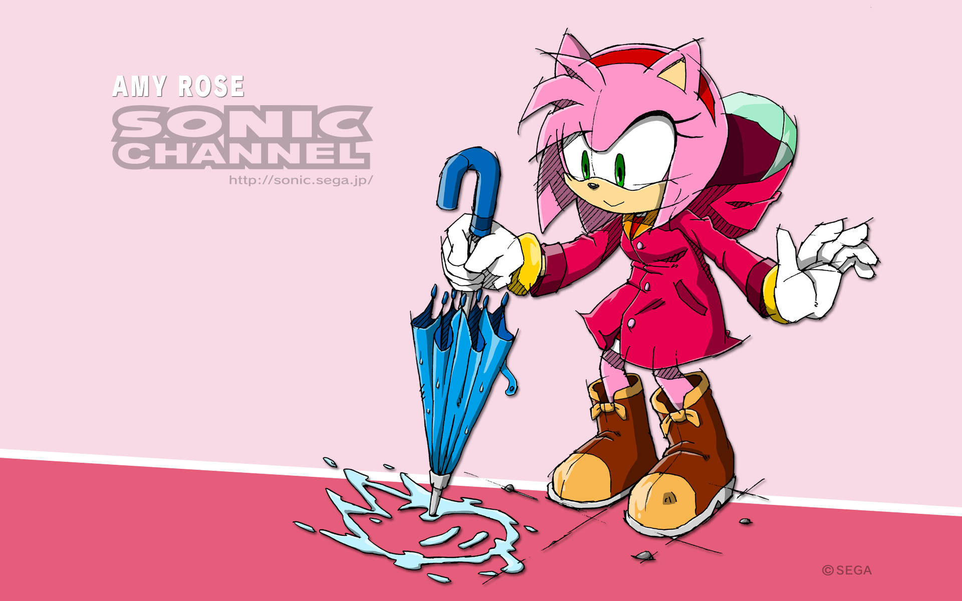 Amy Rose, red coat, blue umbrella, Full HD Desktop Wallpaper