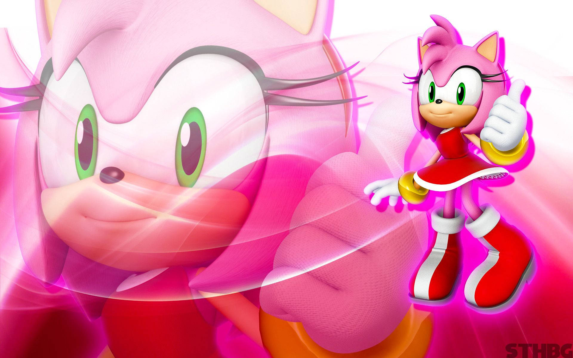 Amy Rose, pink hedgehog, thumbs up, Full HD Desktop Wallpaper