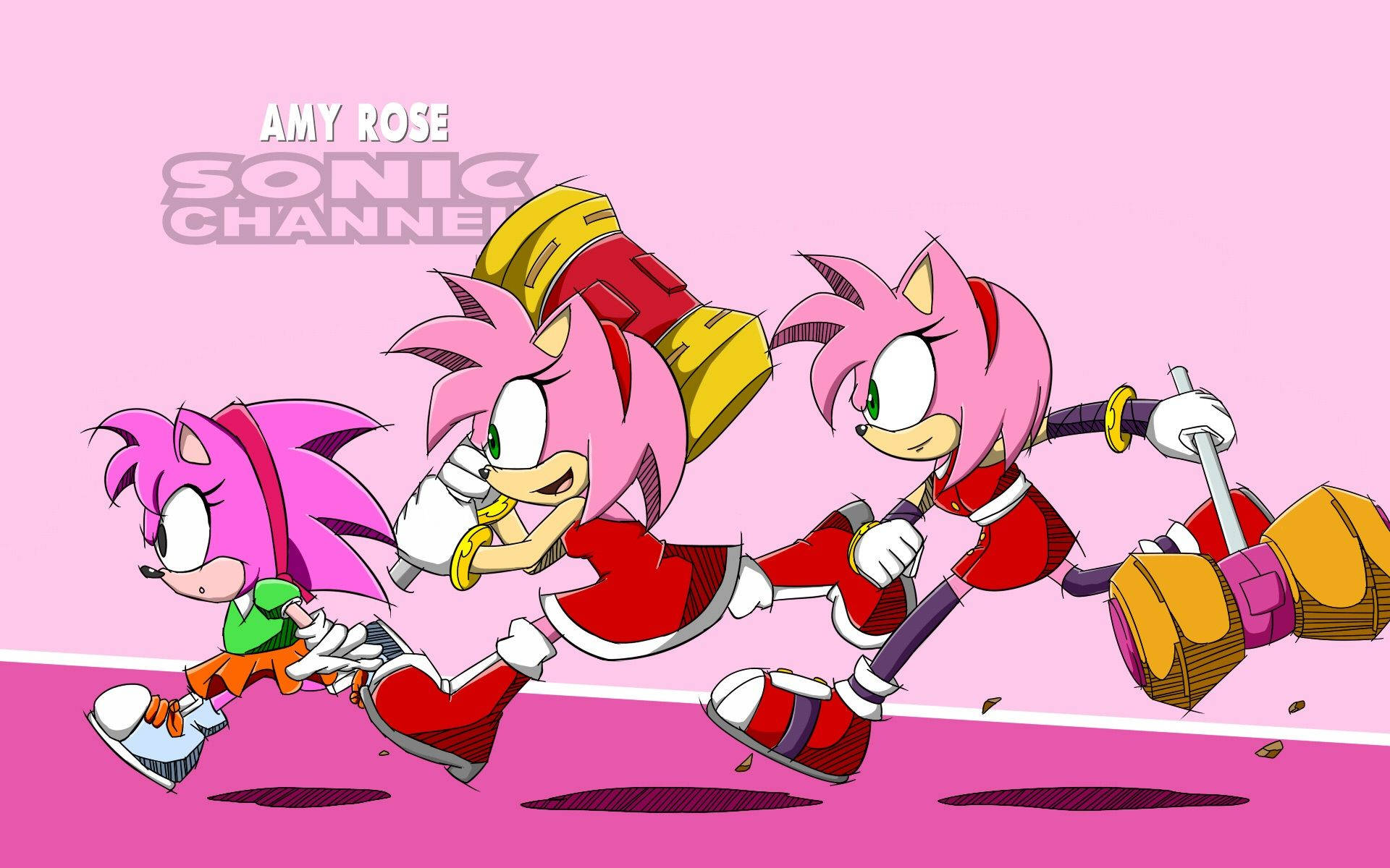 Amy Rose, hammer, anime pose, Full HD Desktop Wallpaper