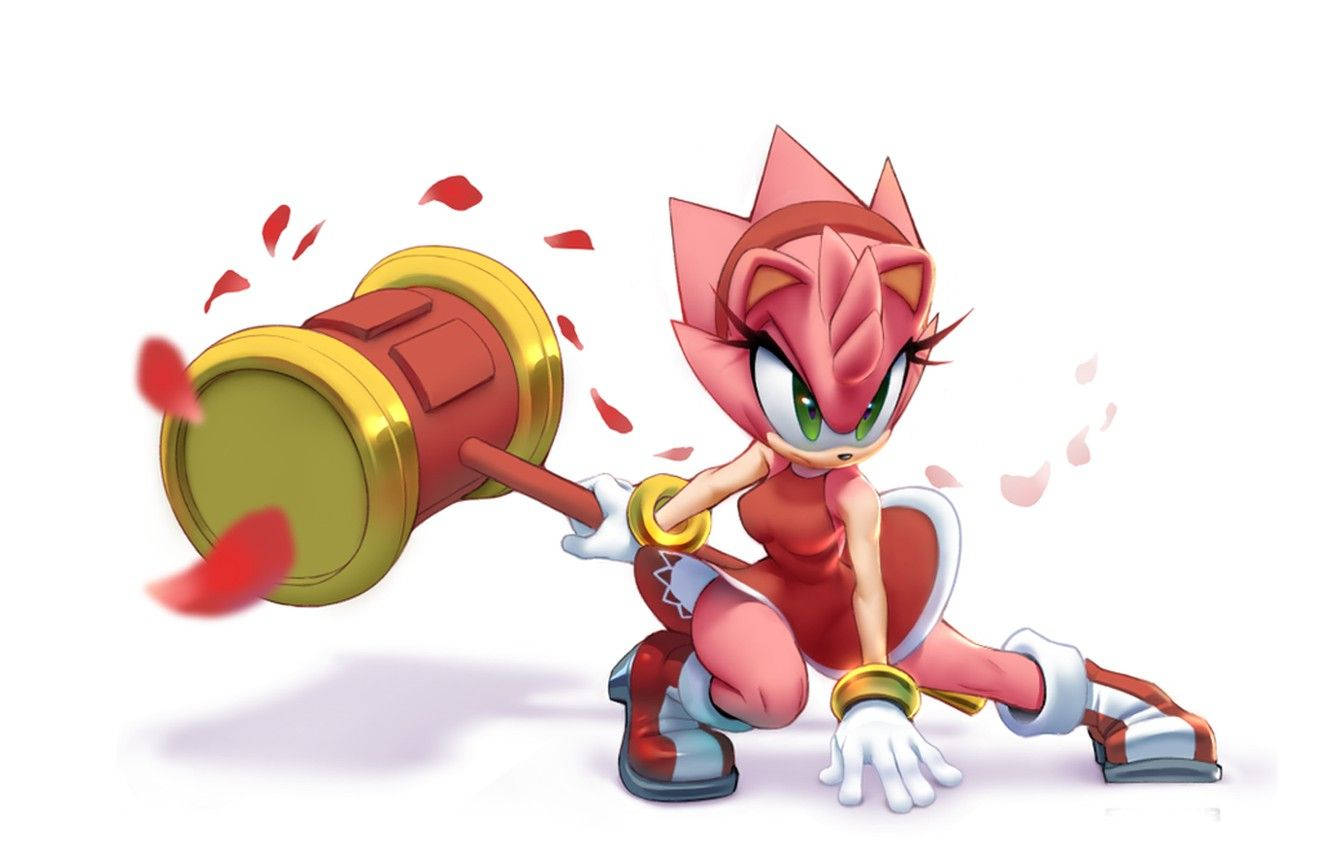 Amy Rose, pink hedgehog, giant hammer, HD Desktop Wallpaper