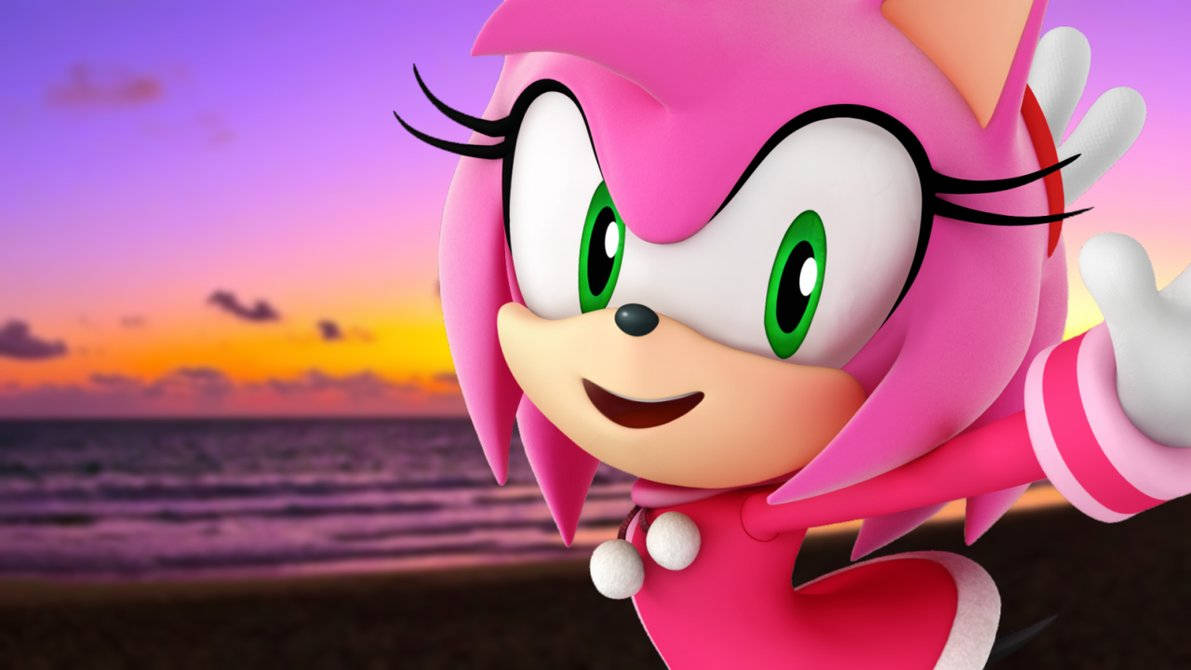 Amy Rose, sunset, beach, SD Desktop Wallpaper