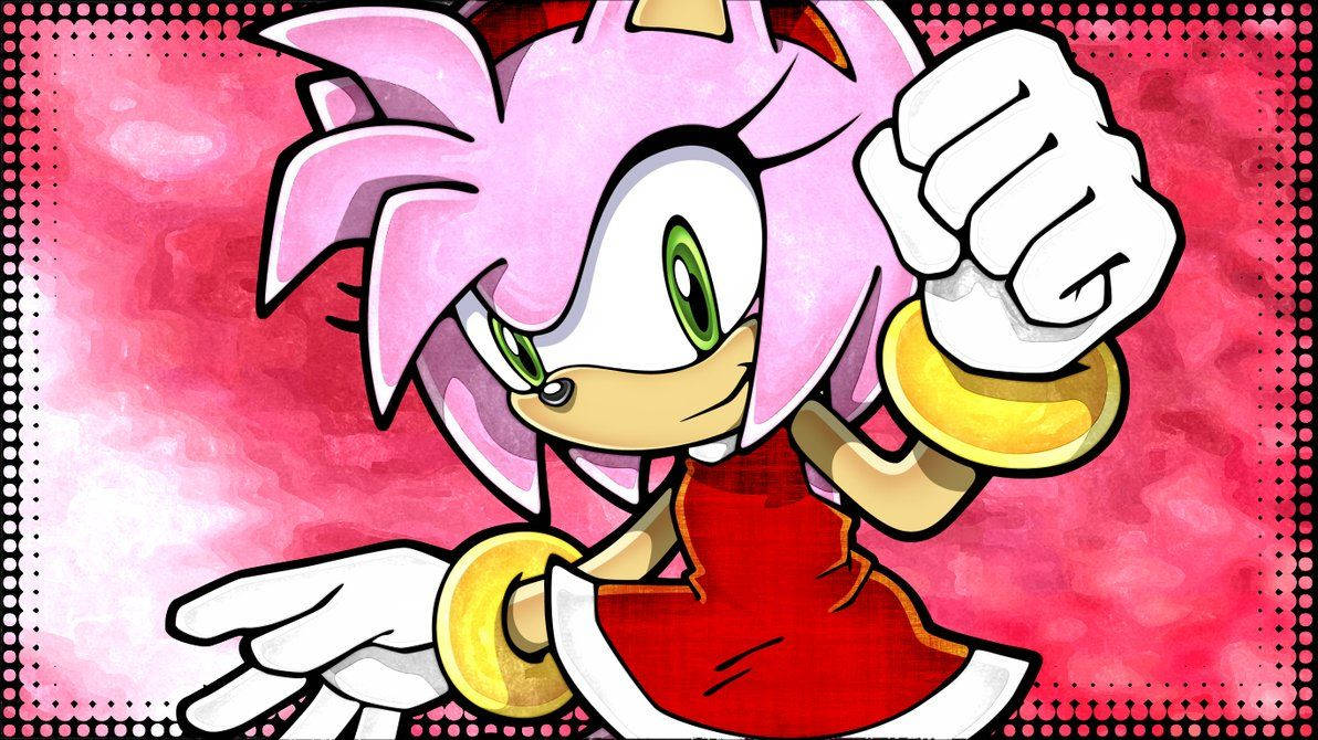 Amy Rose, pink hedgehog, vibrant pink watercolor background, SD Desktop Wallpaper
