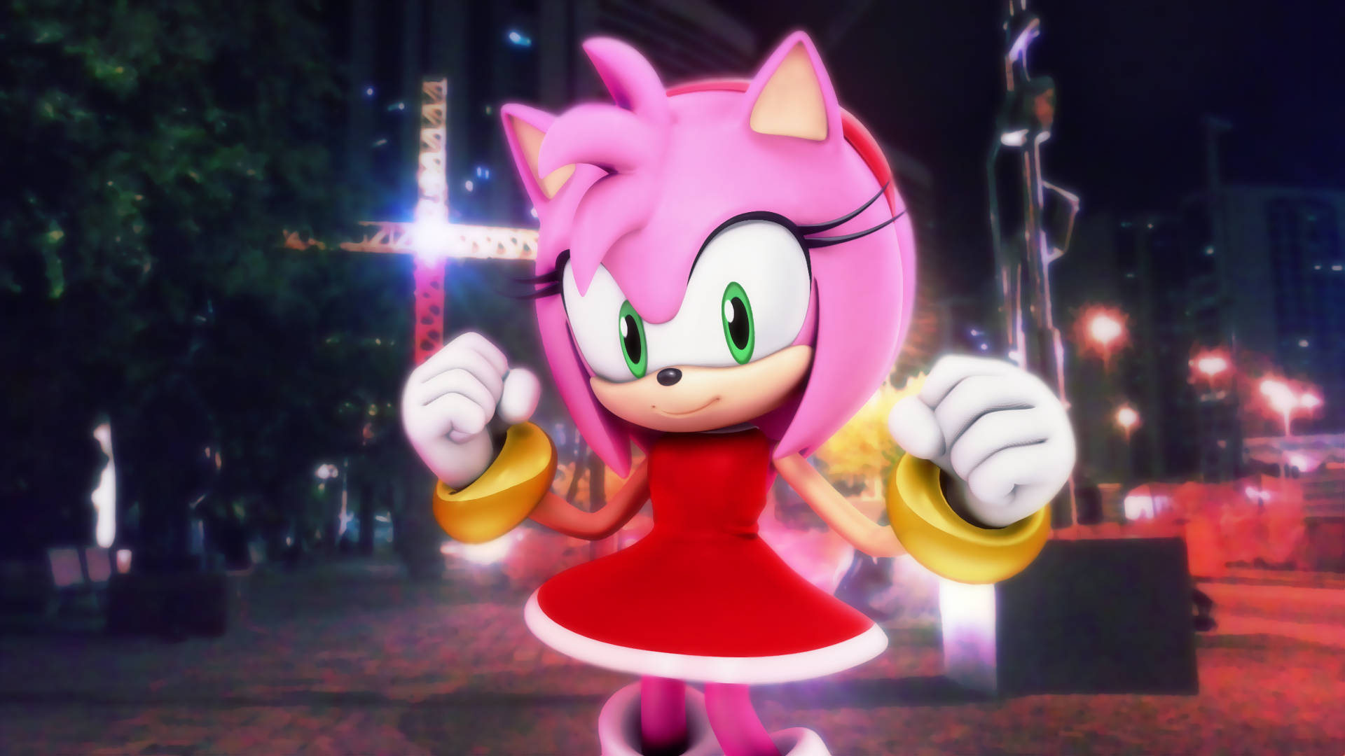 Amy Rose, pink hedgehog, red dress, Full HD Desktop Wallpaper