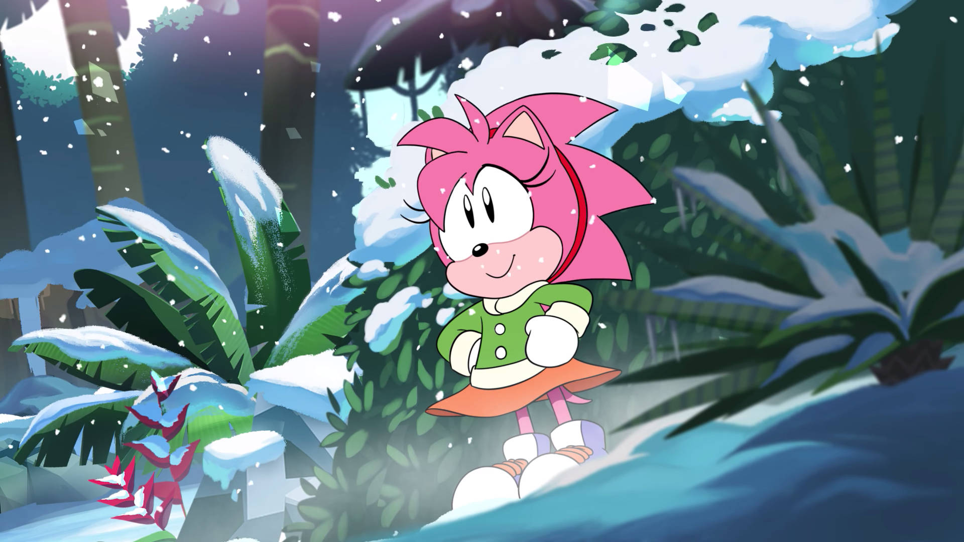 Amy Rose, snowy jungle, snowflakes, Full HD Desktop Wallpaper