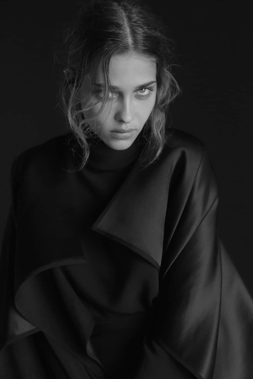 Ana Beatriz Barros, black and white portrait, intense gaze, HD Phone Wallpaper