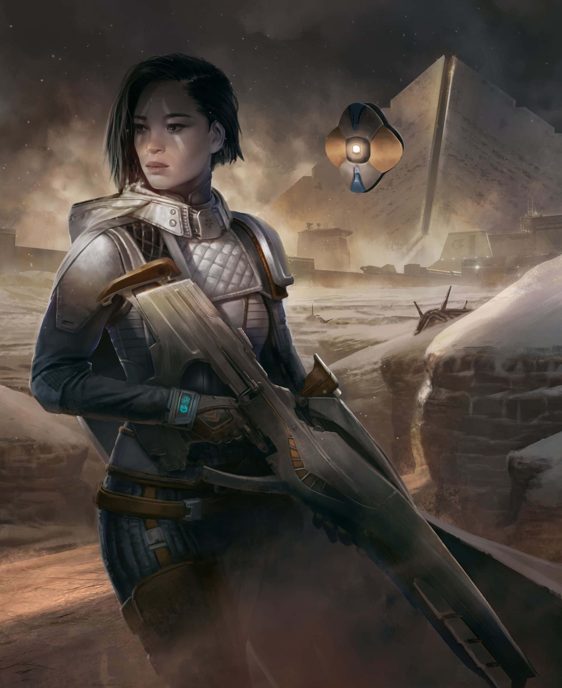 Ana Bray, futuristic armor, heavy weapon, Full HD Phone Wallpaper