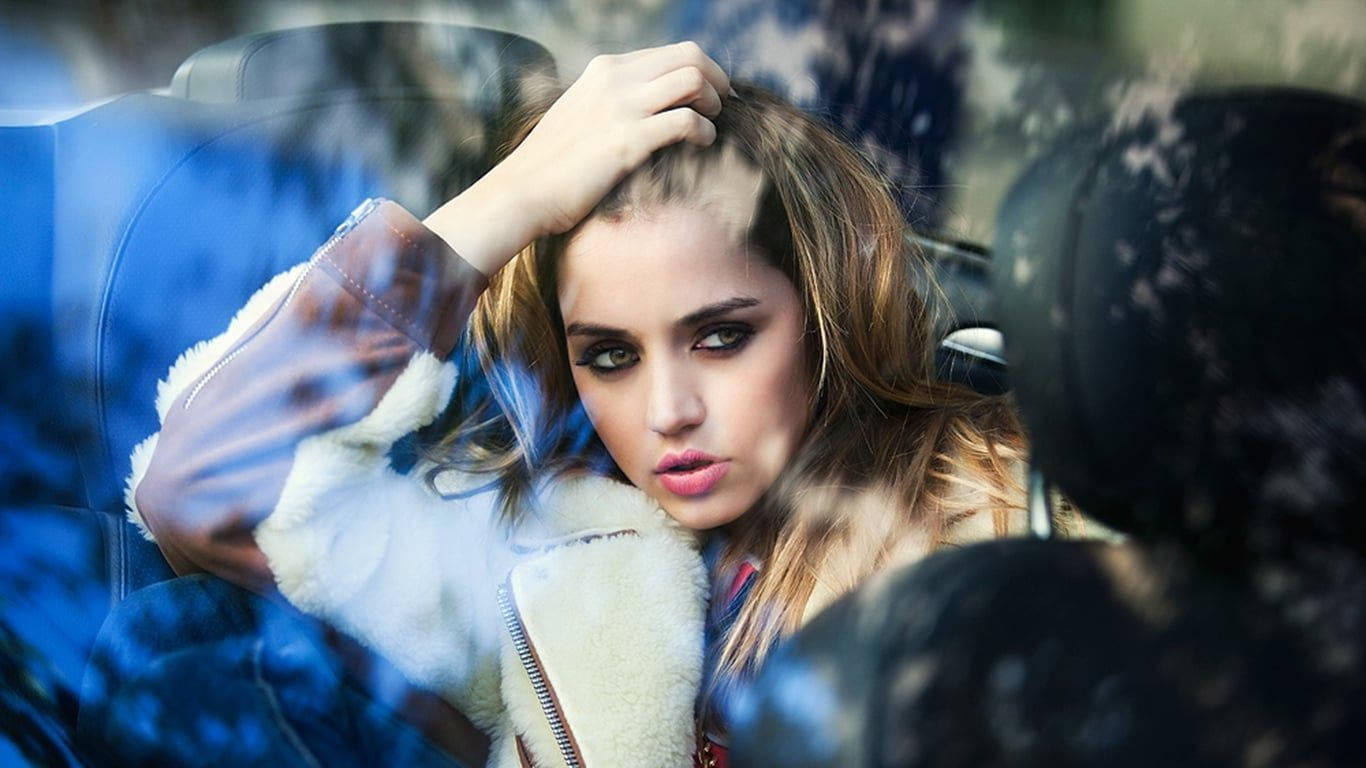 Ana De Armas, white fur-lined jacket, blue-tinted windshield, HD Desktop Wallpaper