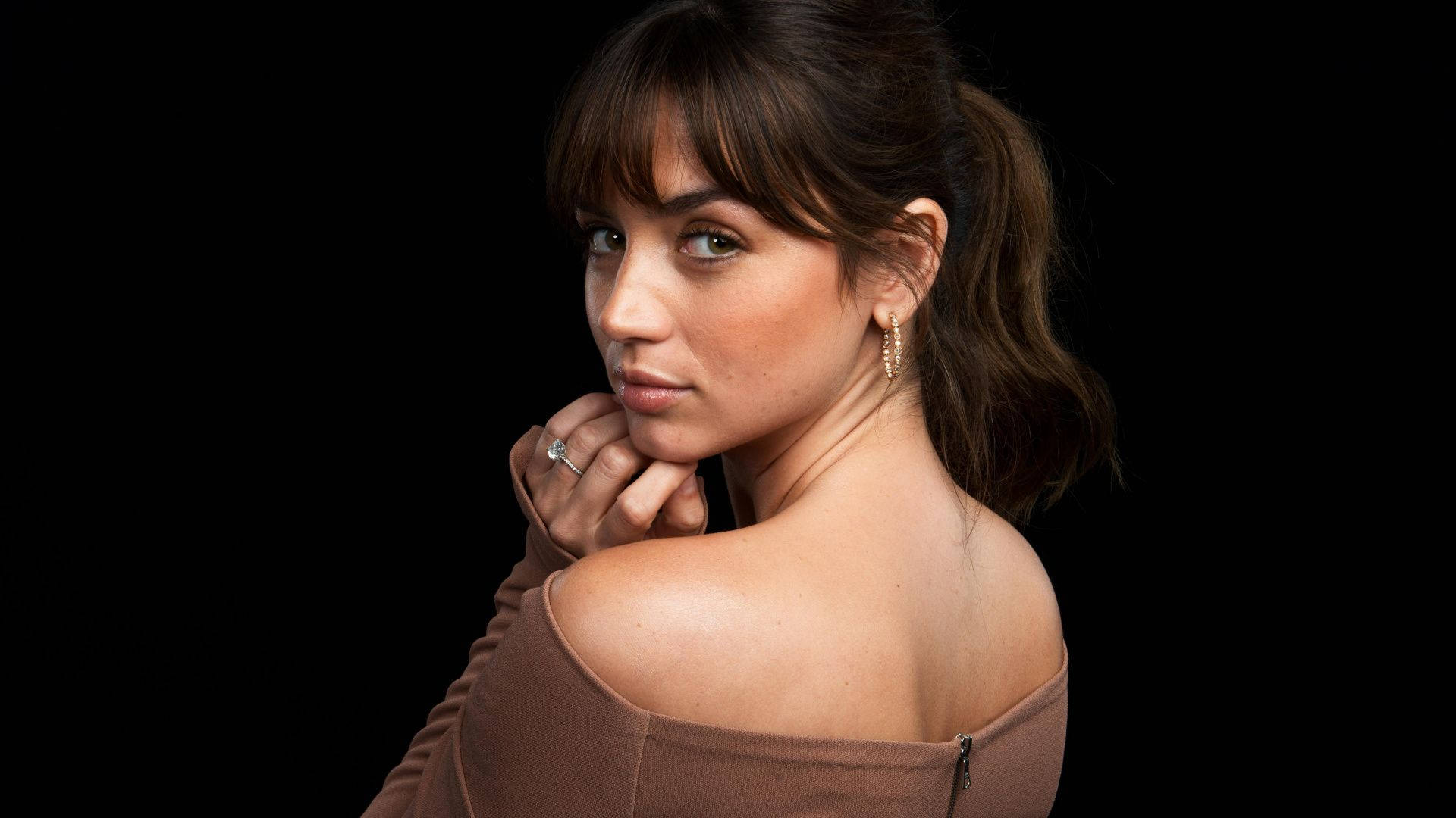 Ana De Armas, brown hair, ponytail, Full HD Desktop Wallpaper