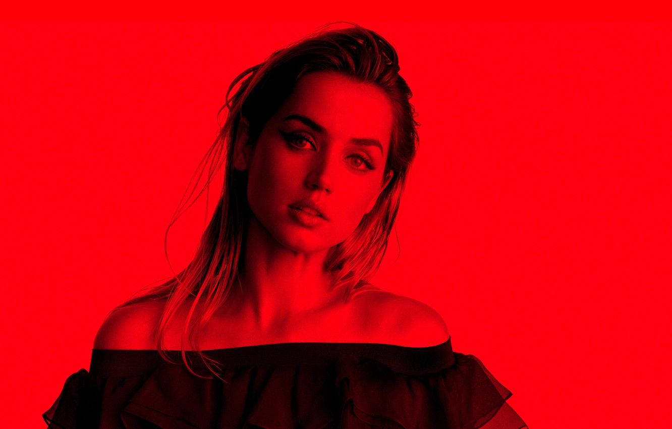 Ana De Armas, red dress, saturated red background, HD Desktop Wallpaper