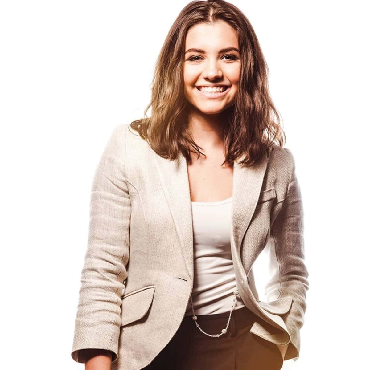 Ana Golja, beige blazer, white top, SD Phone Wallpaper