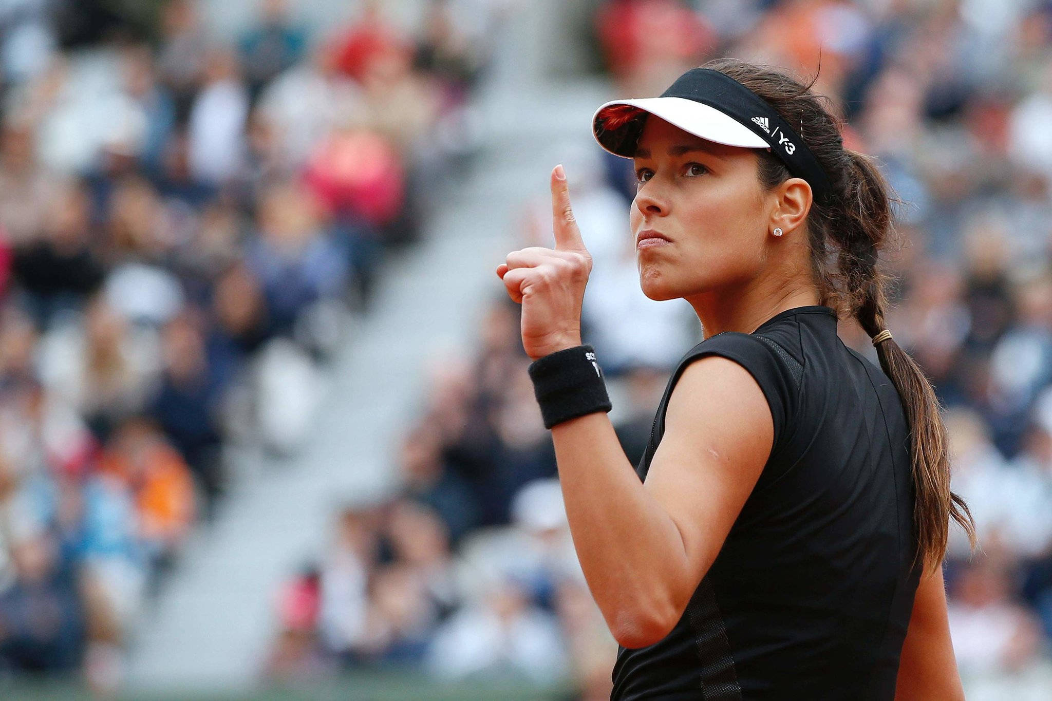 Ana Ivanovic, black athletic gear, clay court, Full HD Desktop Wallpaper