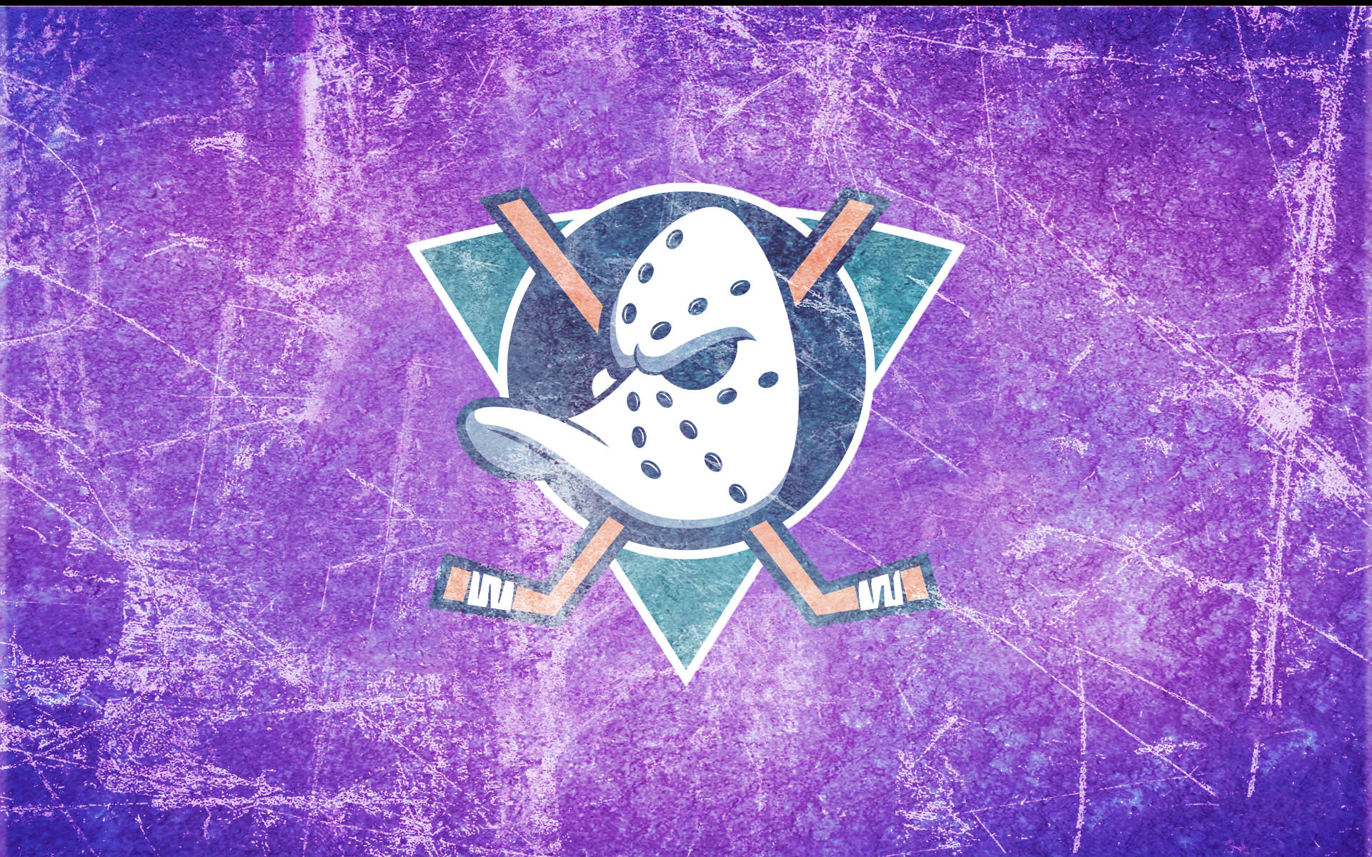 Anaheim Ducks, purple rink, worn purple hockey goalie mask, Full HD Desktop Wallpaper
