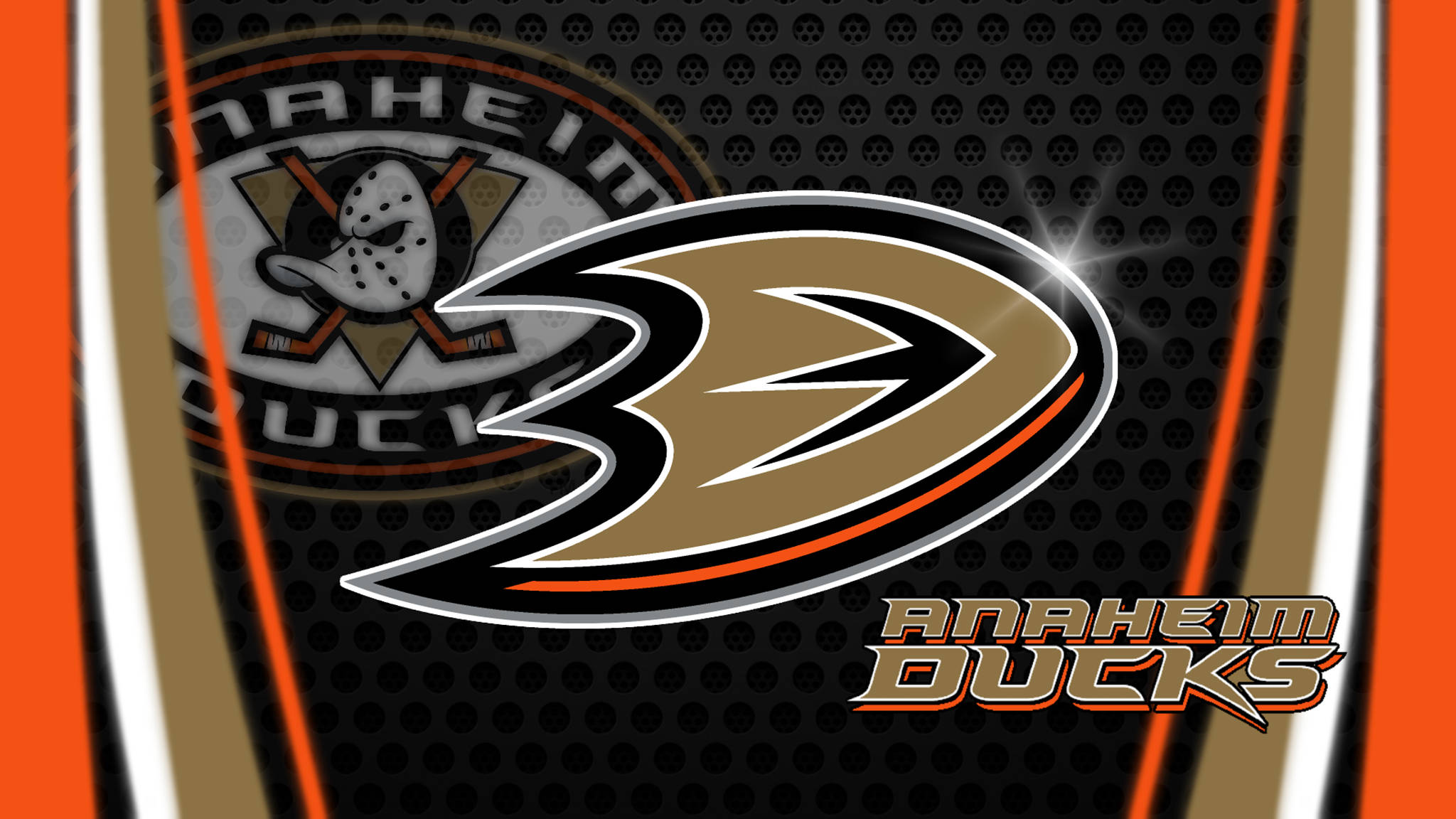 Anaheim Ducks, duck mascot, black perforated background, Full HD Desktop Wallpaper