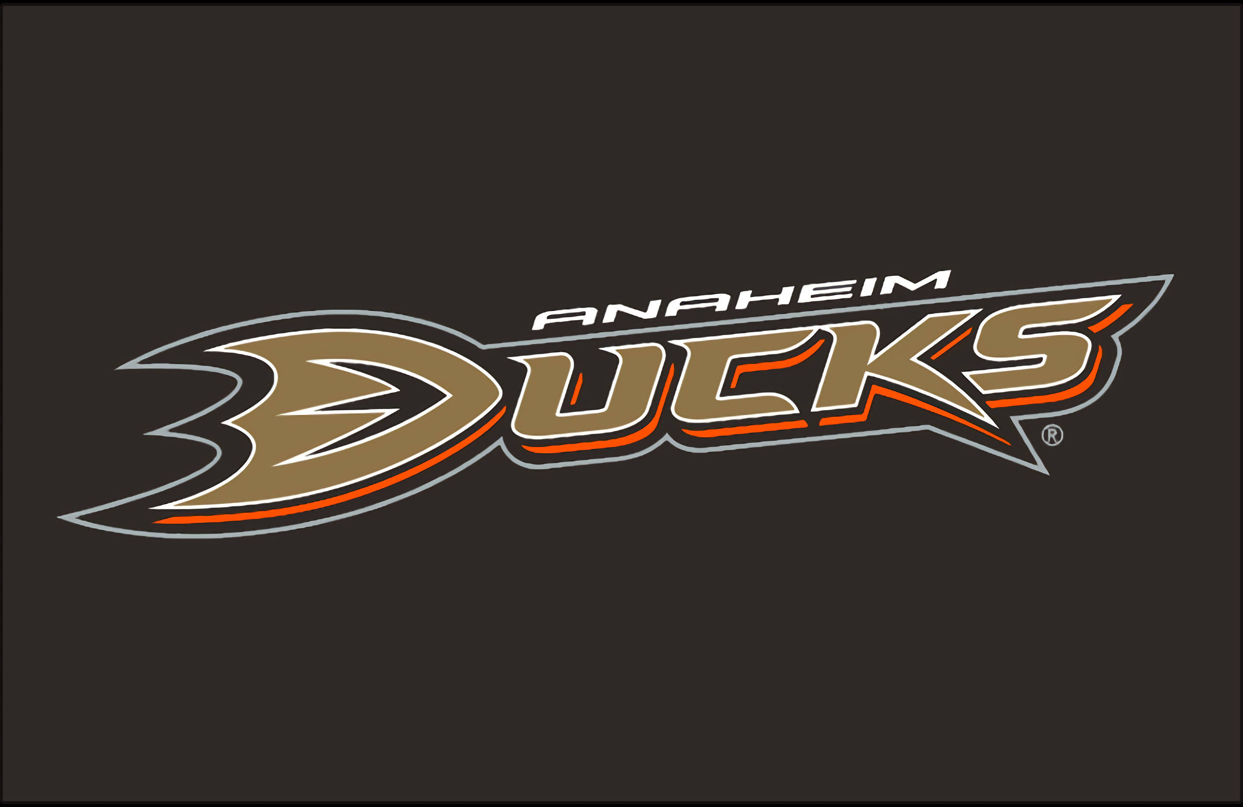 Anaheim Ducks, gold orange and black, dark background, 2K Desktop Wallpaper