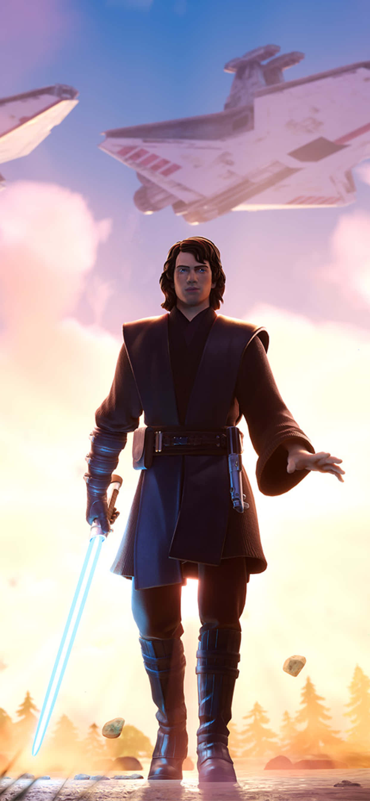 Anakin Skywalker, blue lightsaber, starfighters, 2K Phone Wallpaper