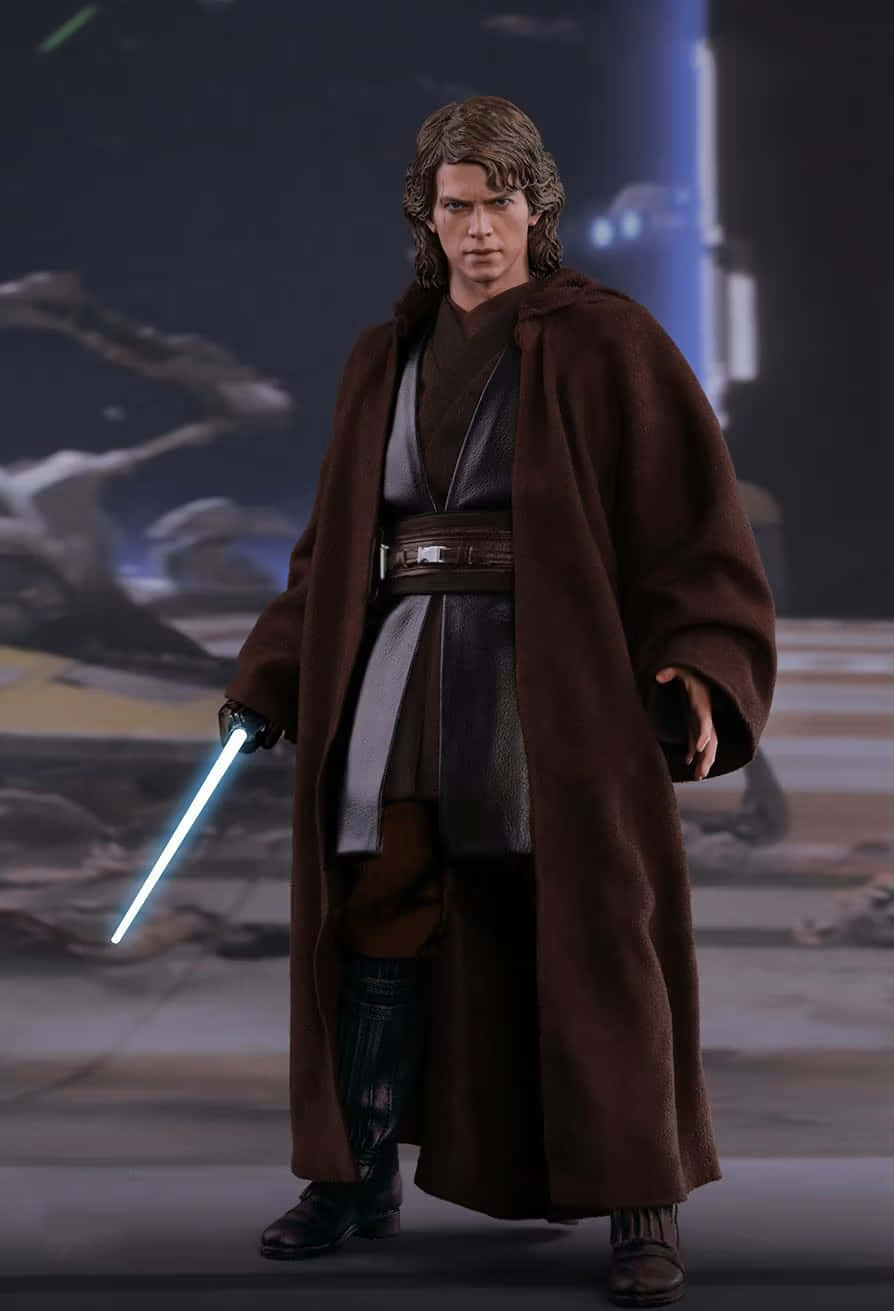 Anakin Skywalker, blue lightsaber, brown Jedi robes, HD Phone Wallpaper