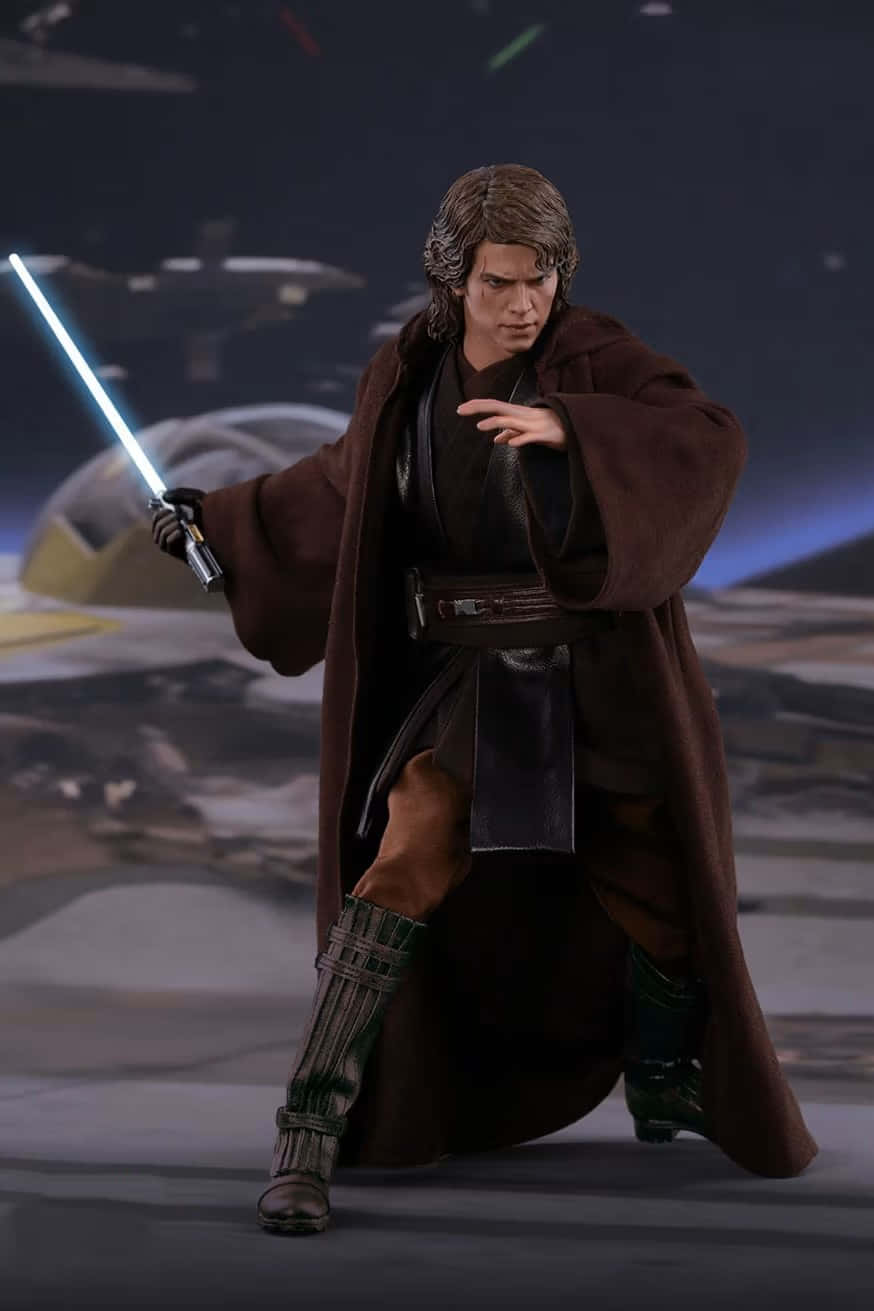 Anakin Skywalker, action figure, blue lightsaber, HD Phone Wallpaper