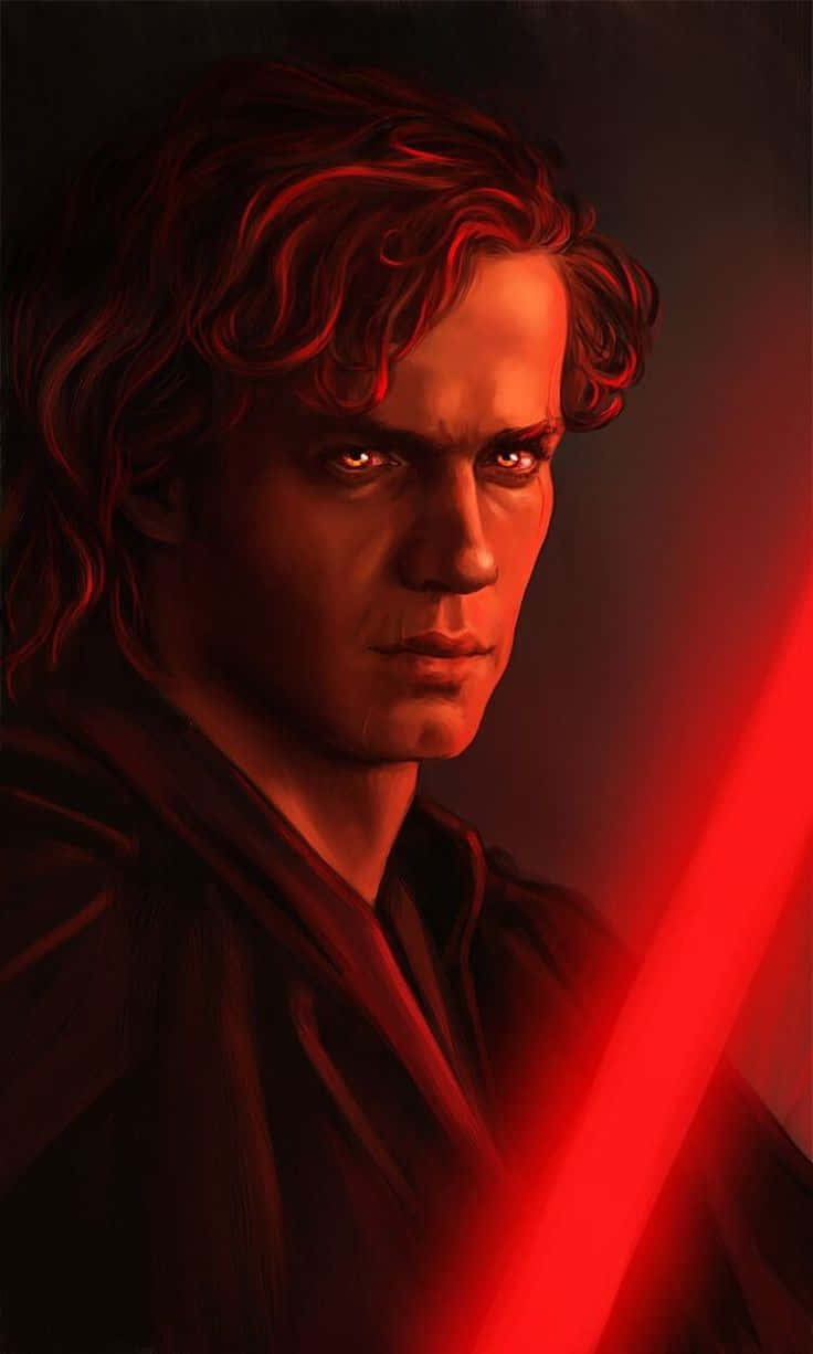 Anakin Skywalker, red lightsaber, red glowing eyes, SD Phone Wallpaper
