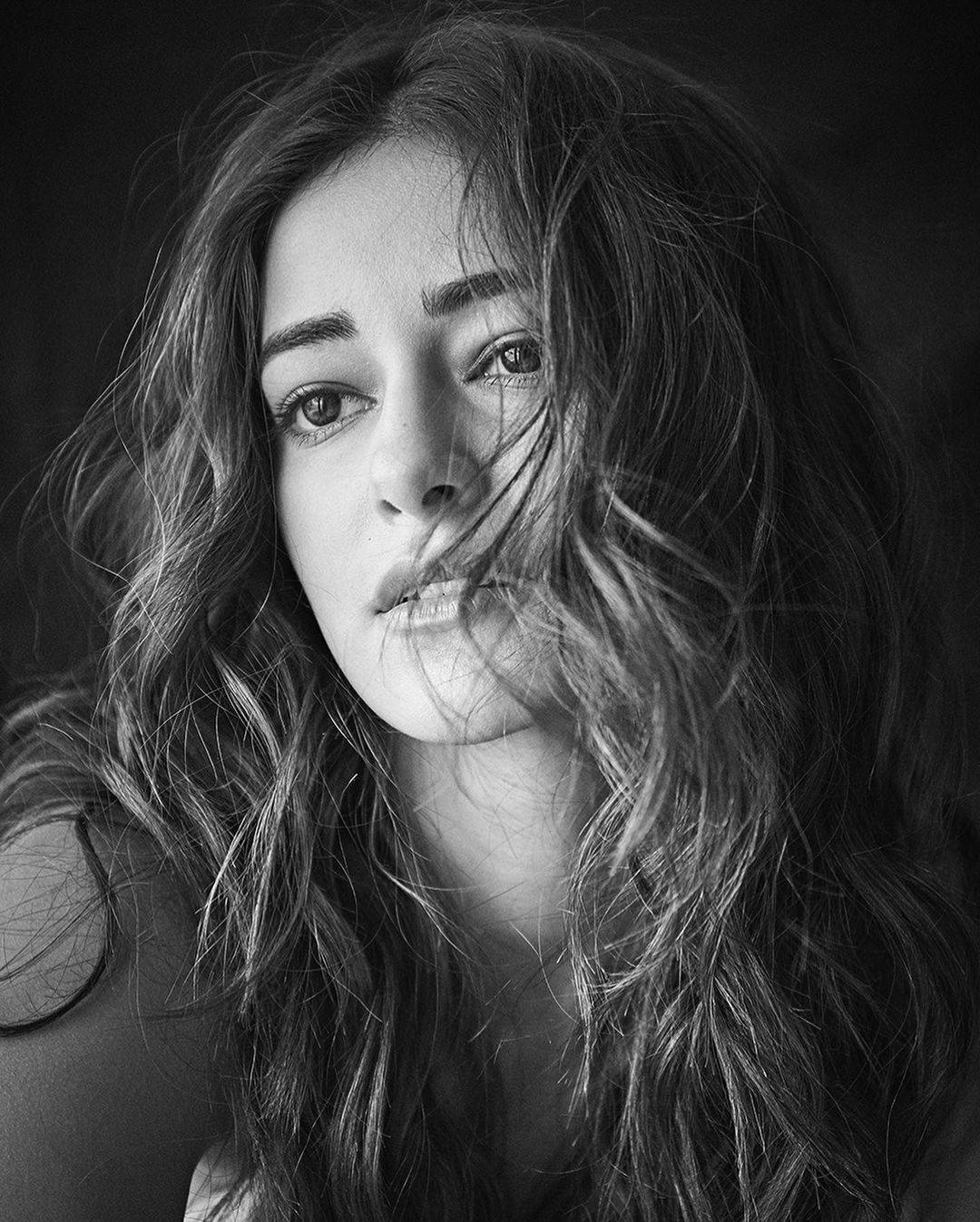 Ananya Pandey, messy hair, black and white portrait, HD Phone Wallpaper