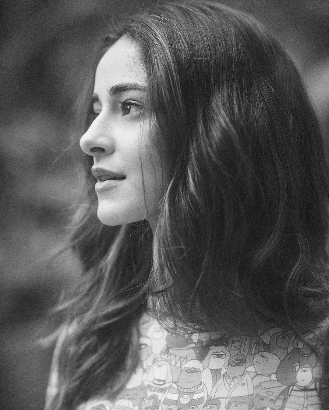 Ananya Pandey, black and white portrait, young woman in profile, HD Phone Wallpaper