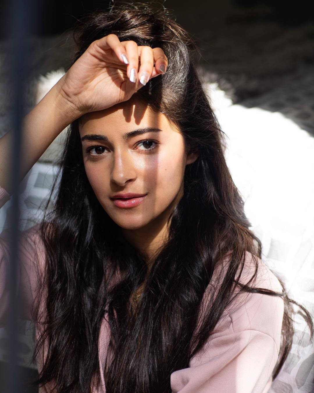 Ananya Pandey, long dark hair, light pink top, HD Phone Wallpaper