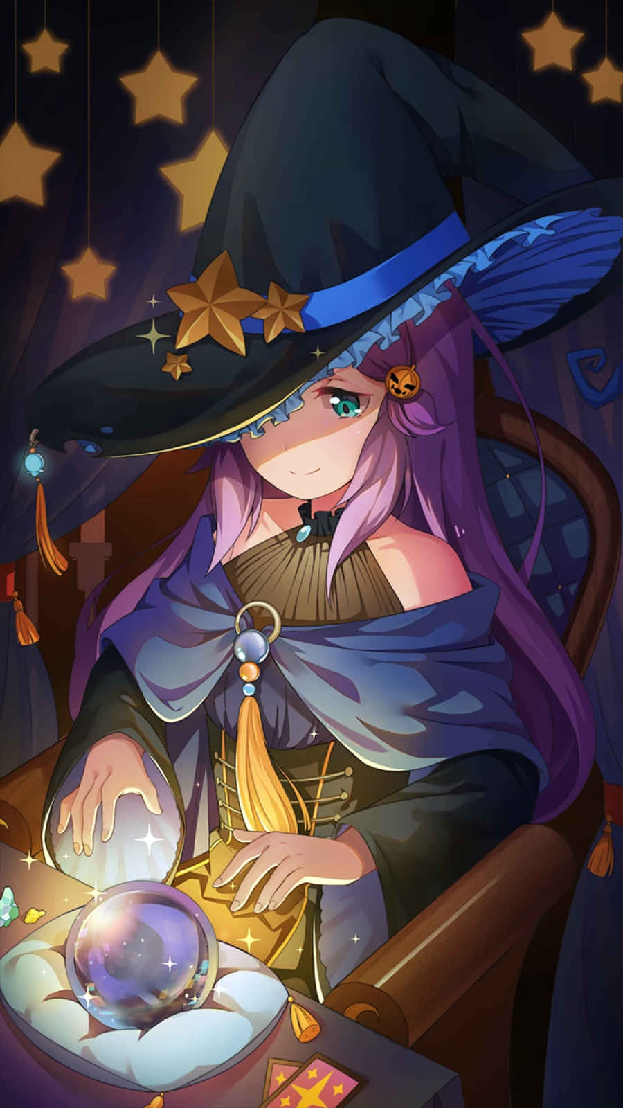 Anastasia Hoshin, purple hair, star-adorned hat, HD Phone Wallpaper