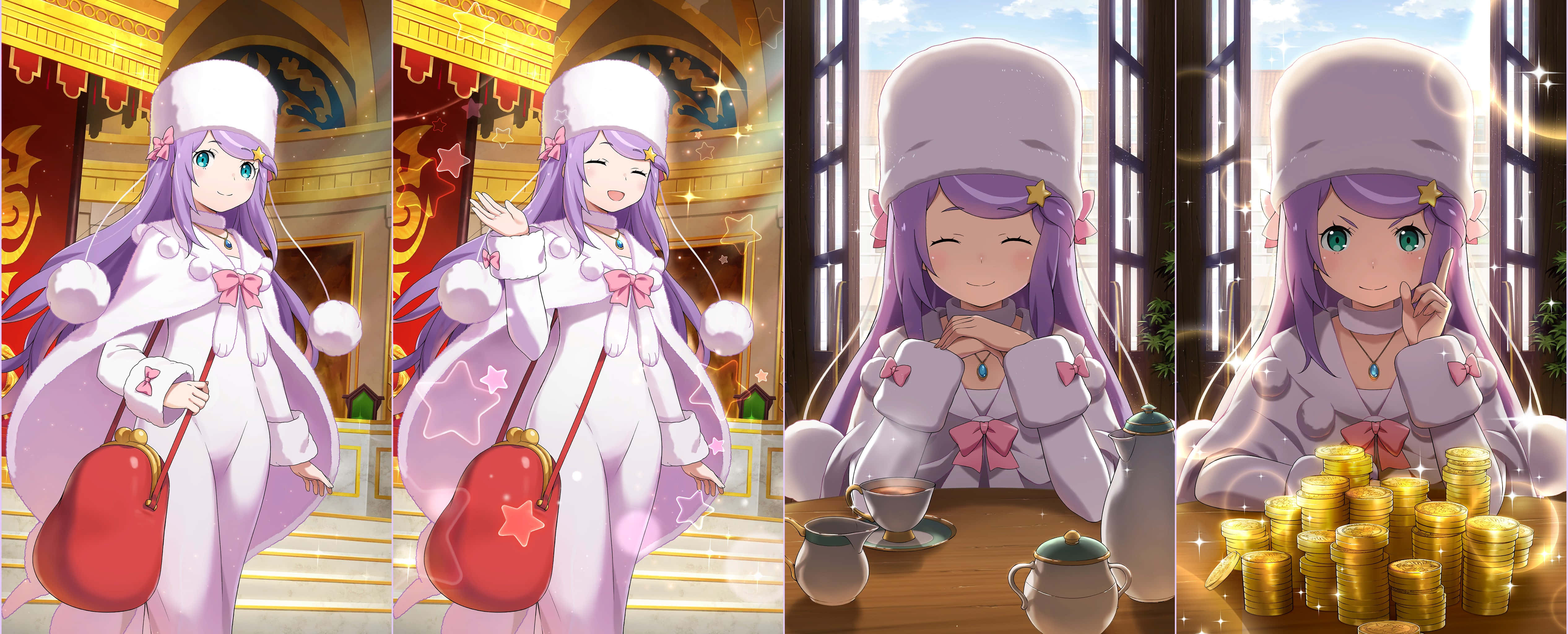 Anastasia Hoshin, purple hair, white outfit, 4K Desktop Wallpaper