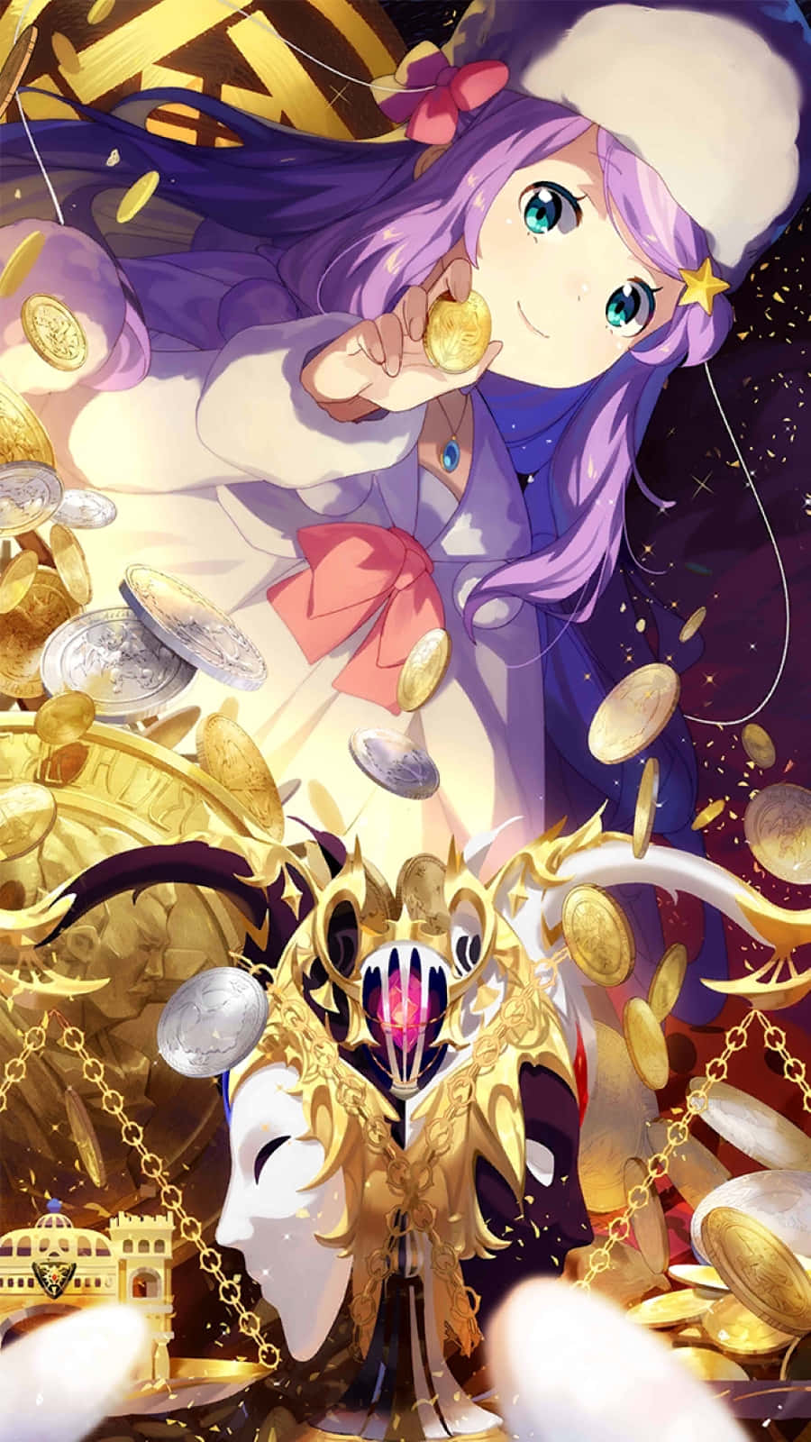 Anastasia Hoshin, purple hair, gold coin, HD Phone Wallpaper