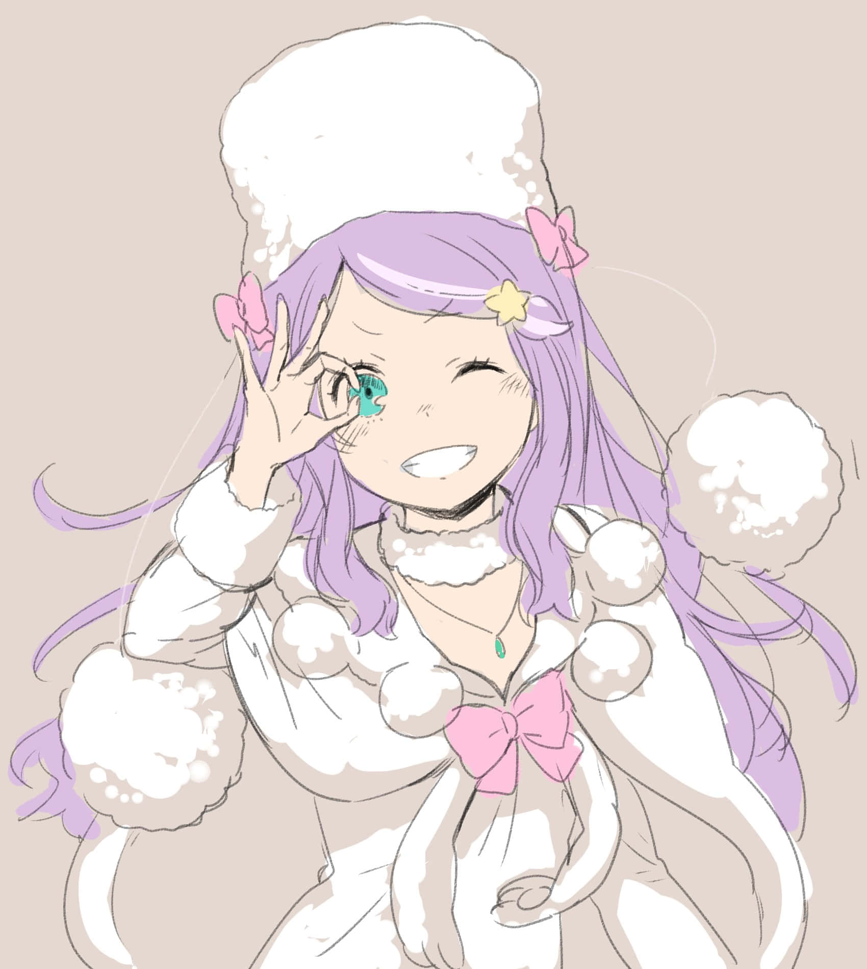 Anastasia Hoshin, purple hair, snow-covered hat, HD Phone Wallpaper