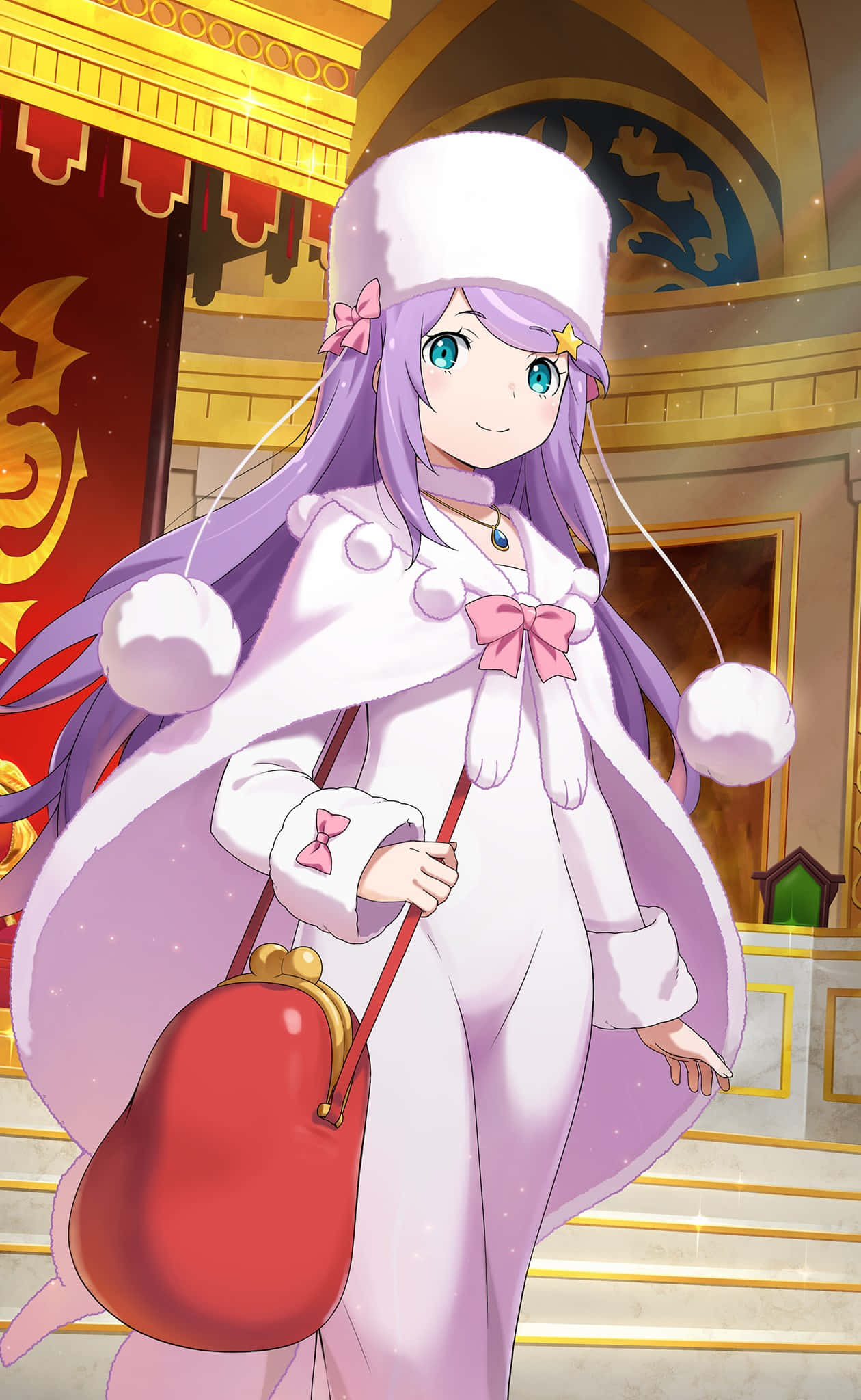 Anastasia Hoshin, purple hair, white winter coat, Full HD Phone Wallpaper