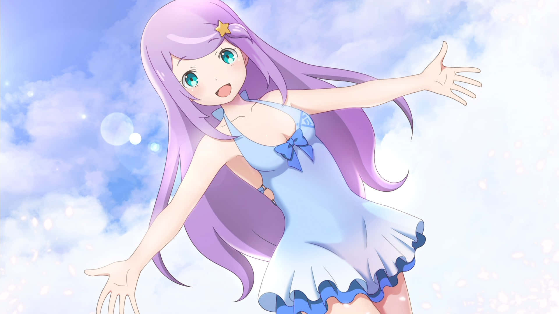 Anastasia Hoshin, purple hair, blue dress, Full HD Desktop Wallpaper