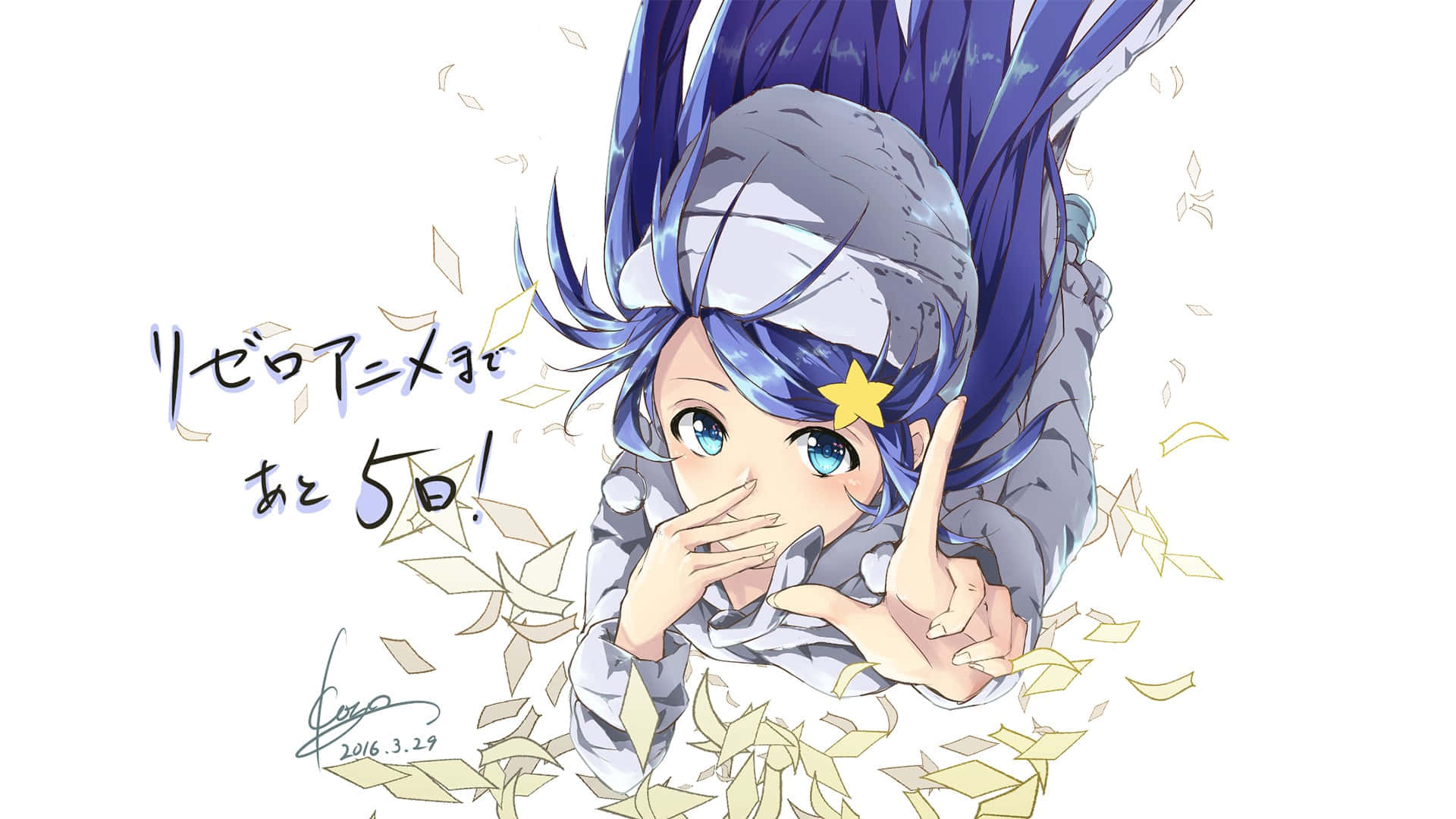 Anastasia Hoshin, blue-haired, grey outfit, Full HD Desktop Wallpaper